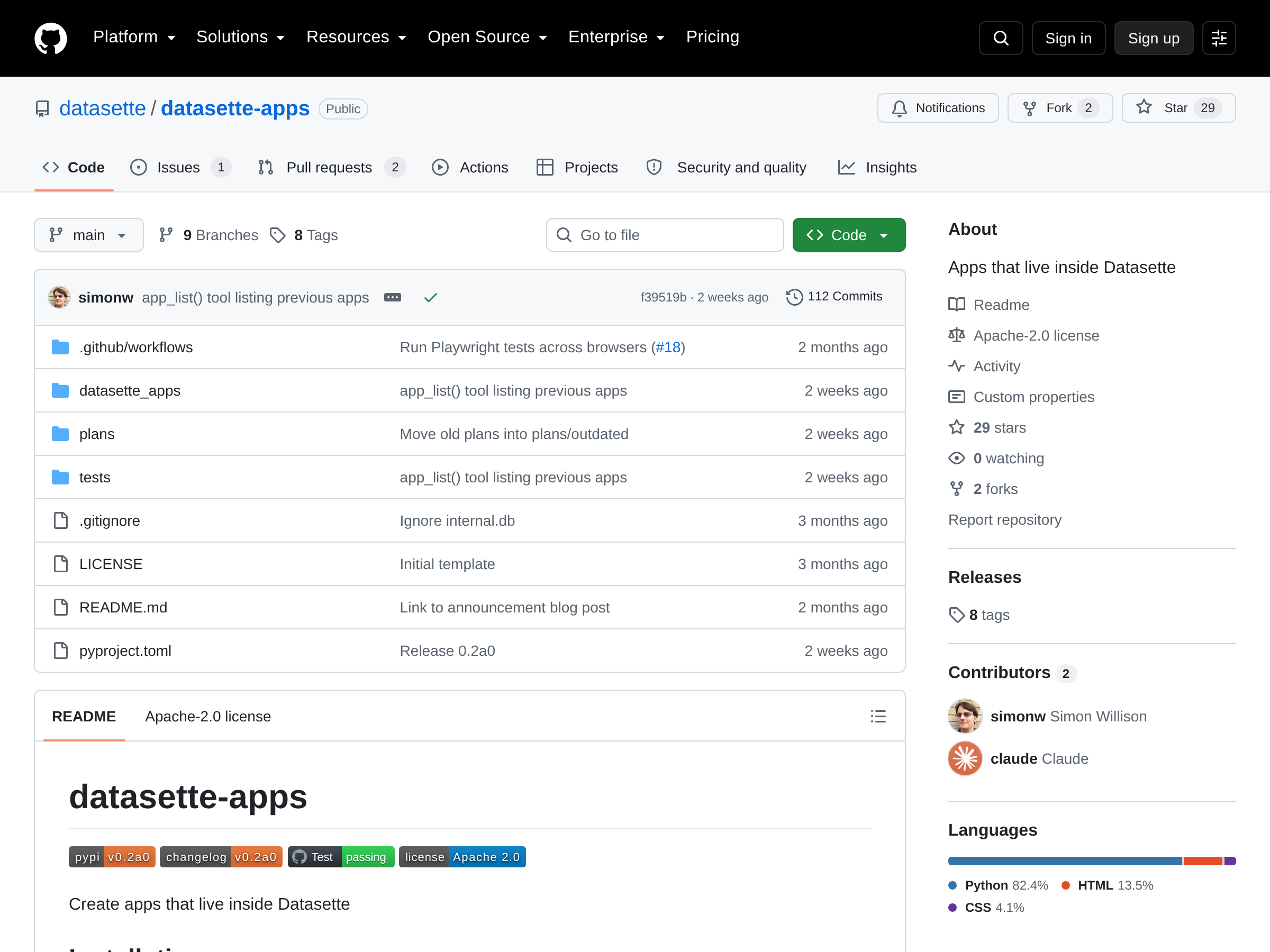 Screenshot of Datasette Apps website