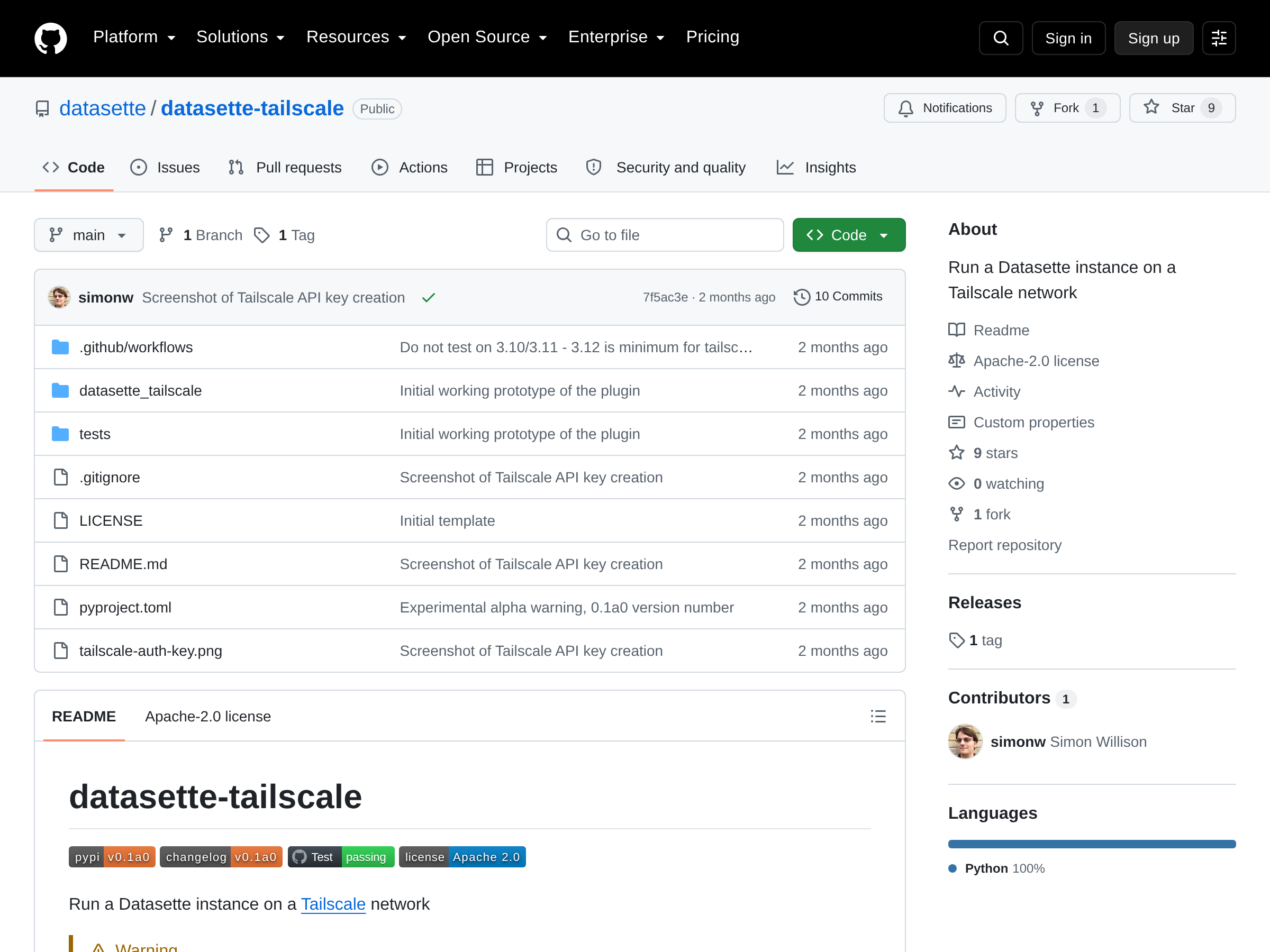 Screenshot of datasette-tailscale website