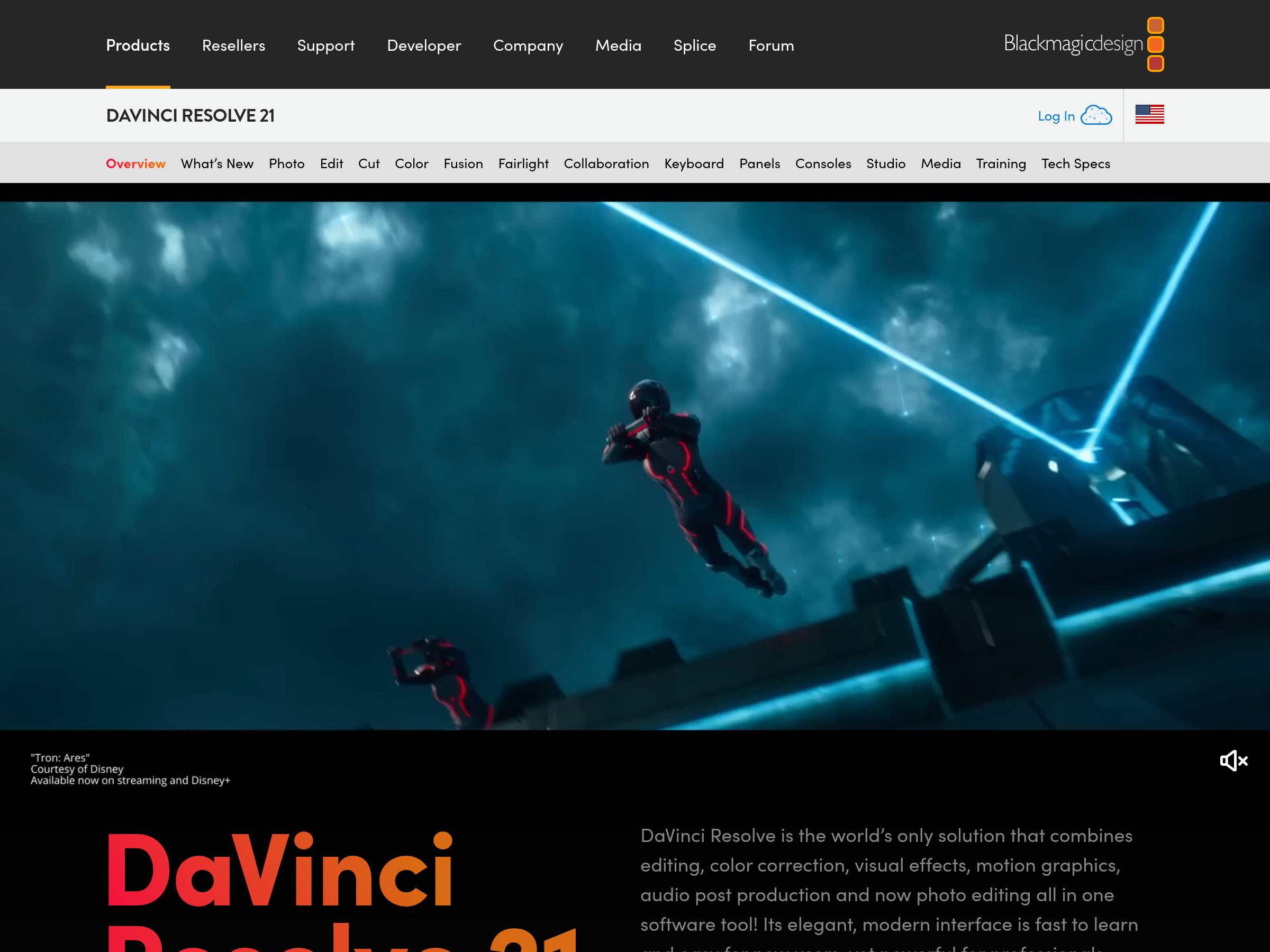 Screenshot of DaVinci Resolve website