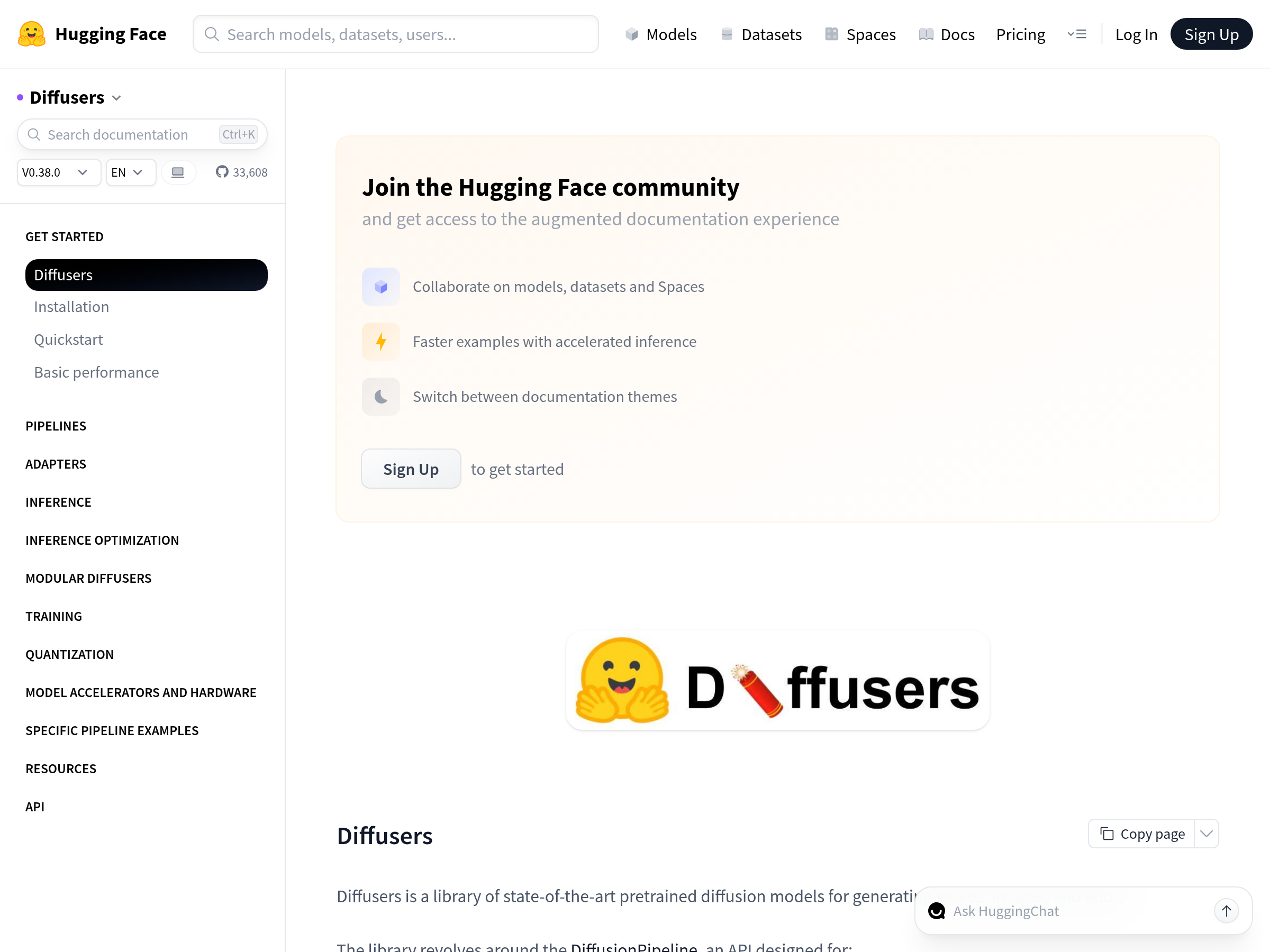 Screenshot of Diffusers website