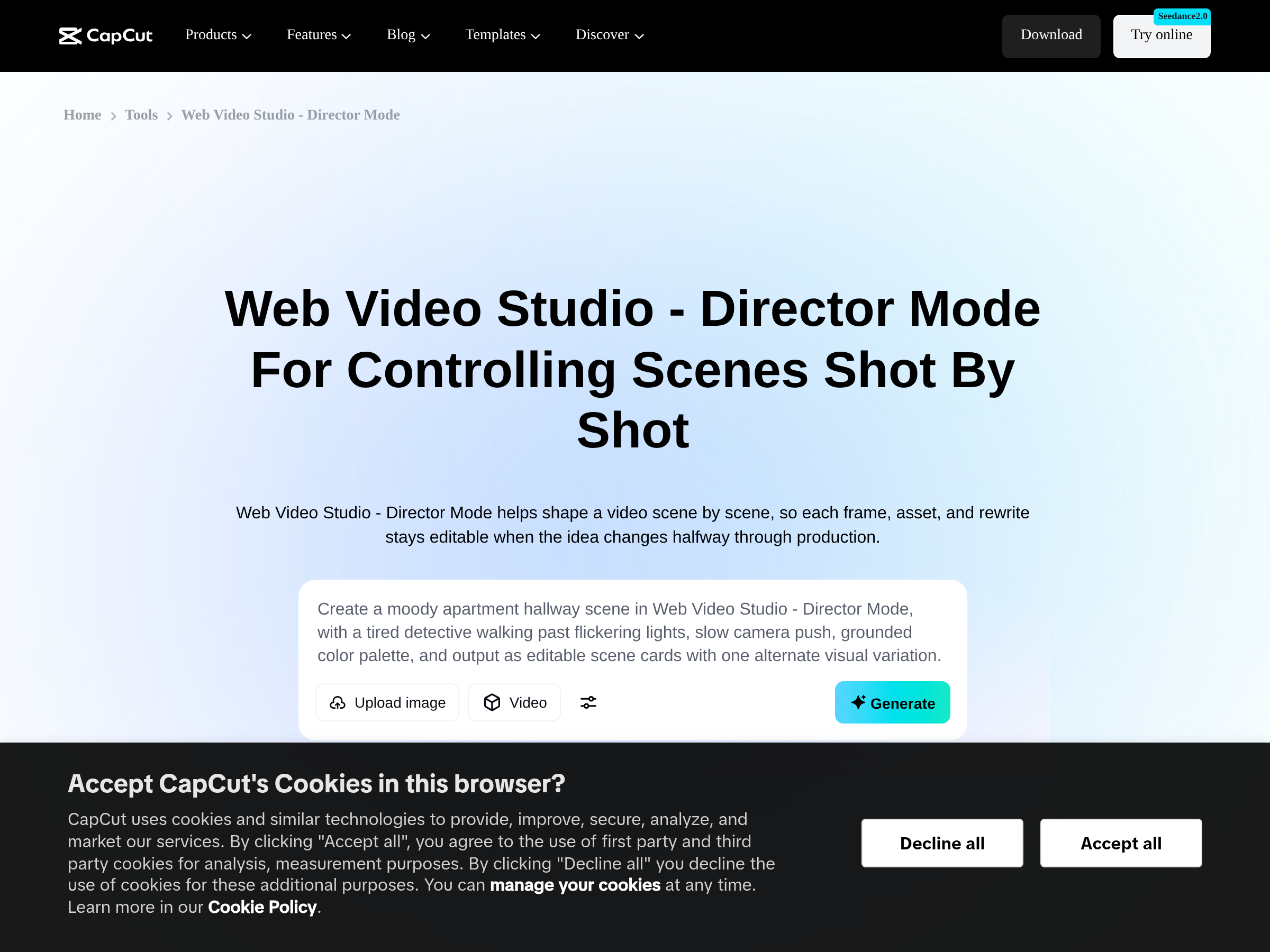 Screenshot of CapCut Director Mode website