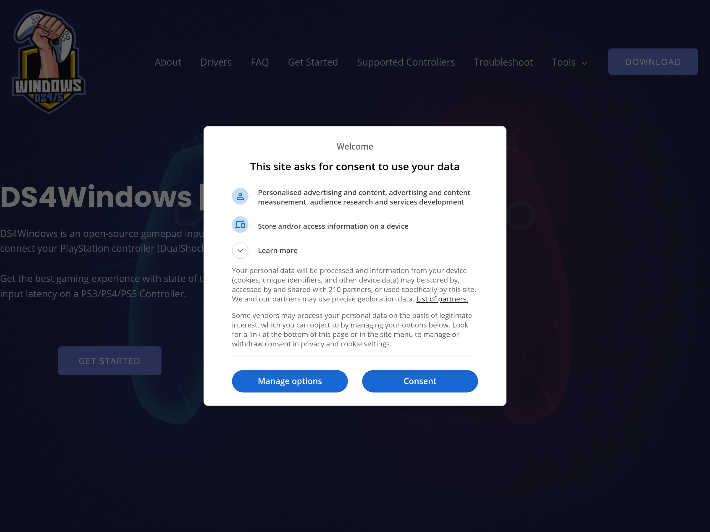 Screenshot of DS4Windows website