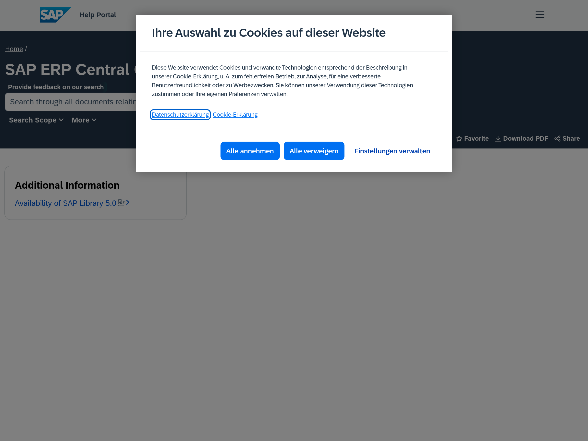 Screenshot of SAP ECC website