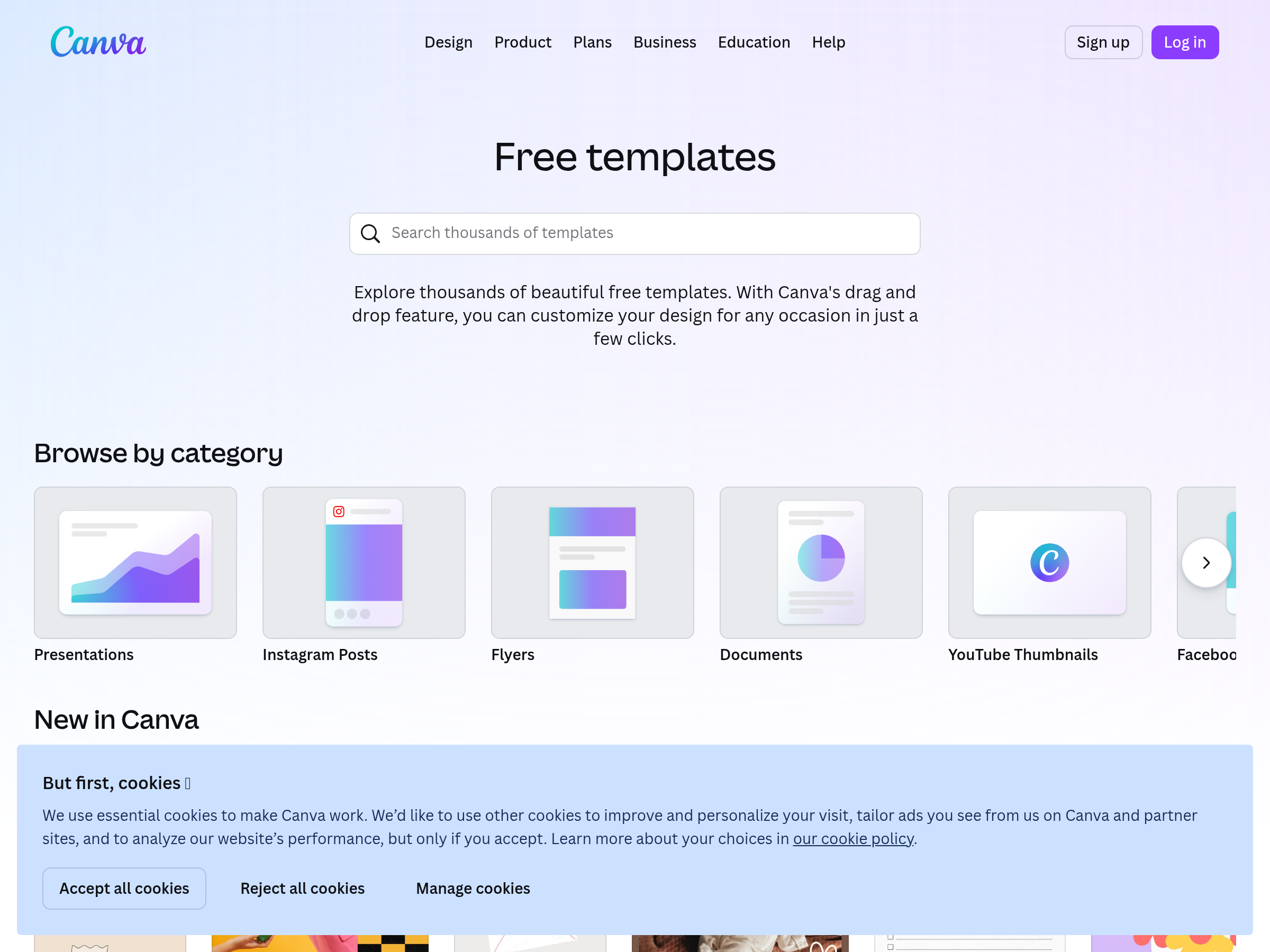 Screenshot of Templates website