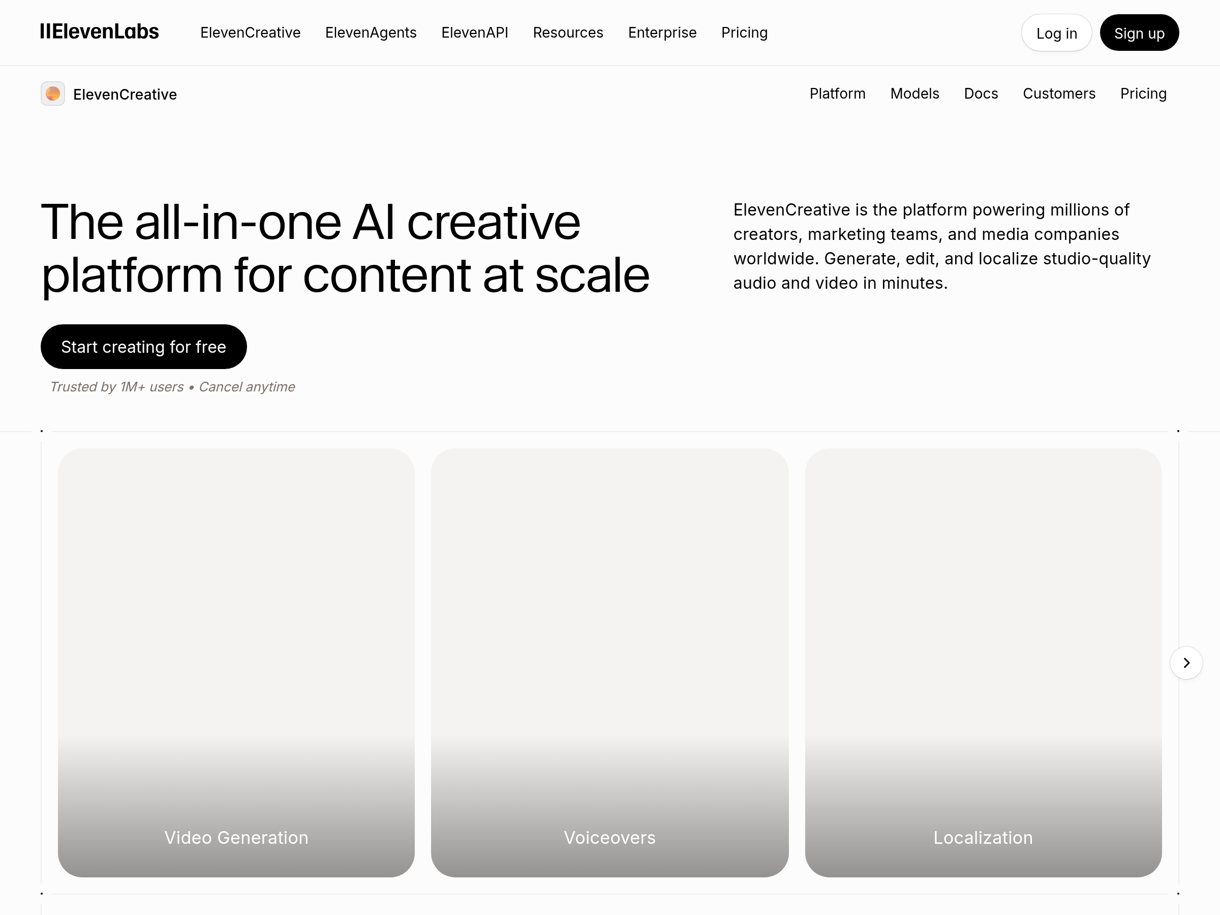 Screenshot of ElevenCreative website