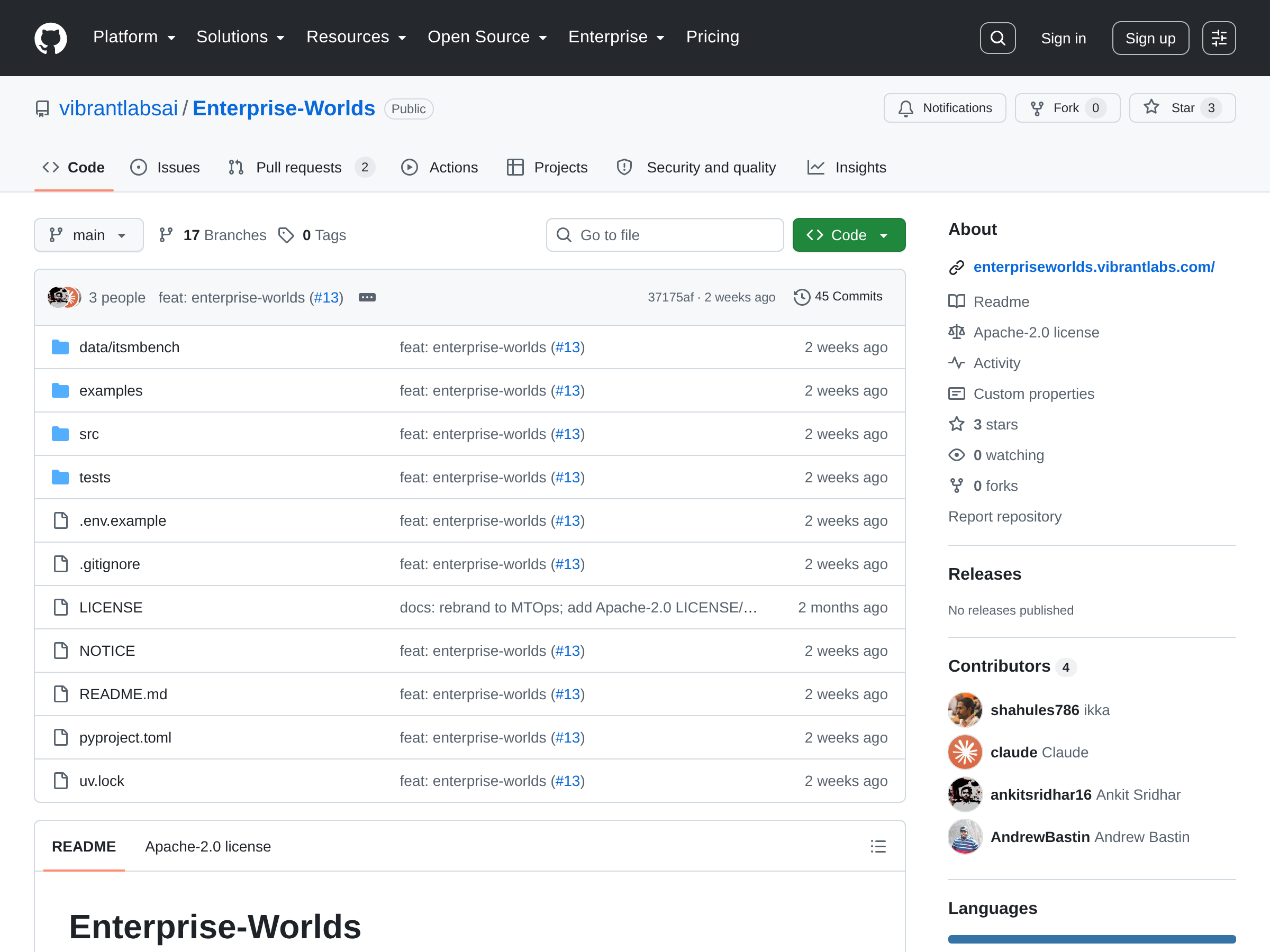 Screenshot of Enterprise Worlds website