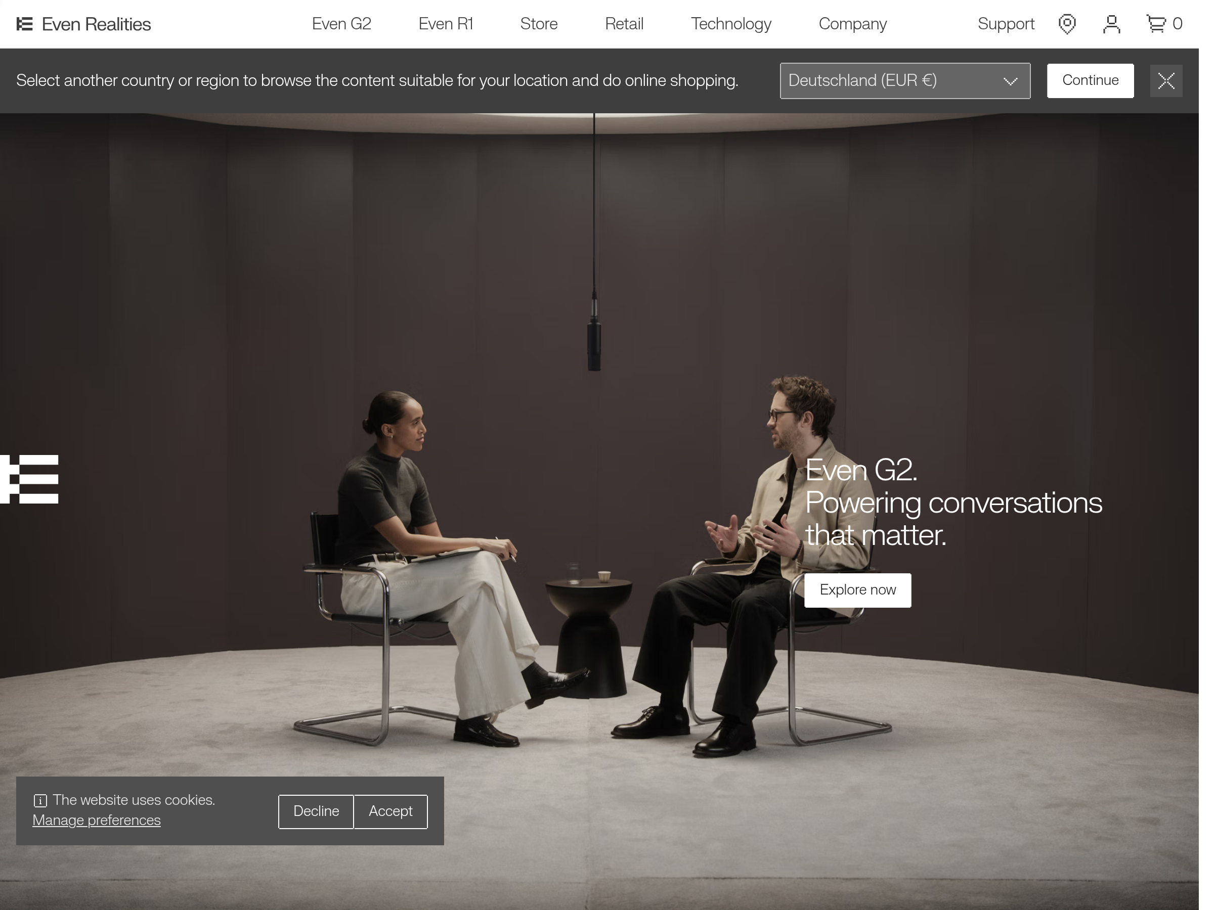 Screenshot of Even Realities website