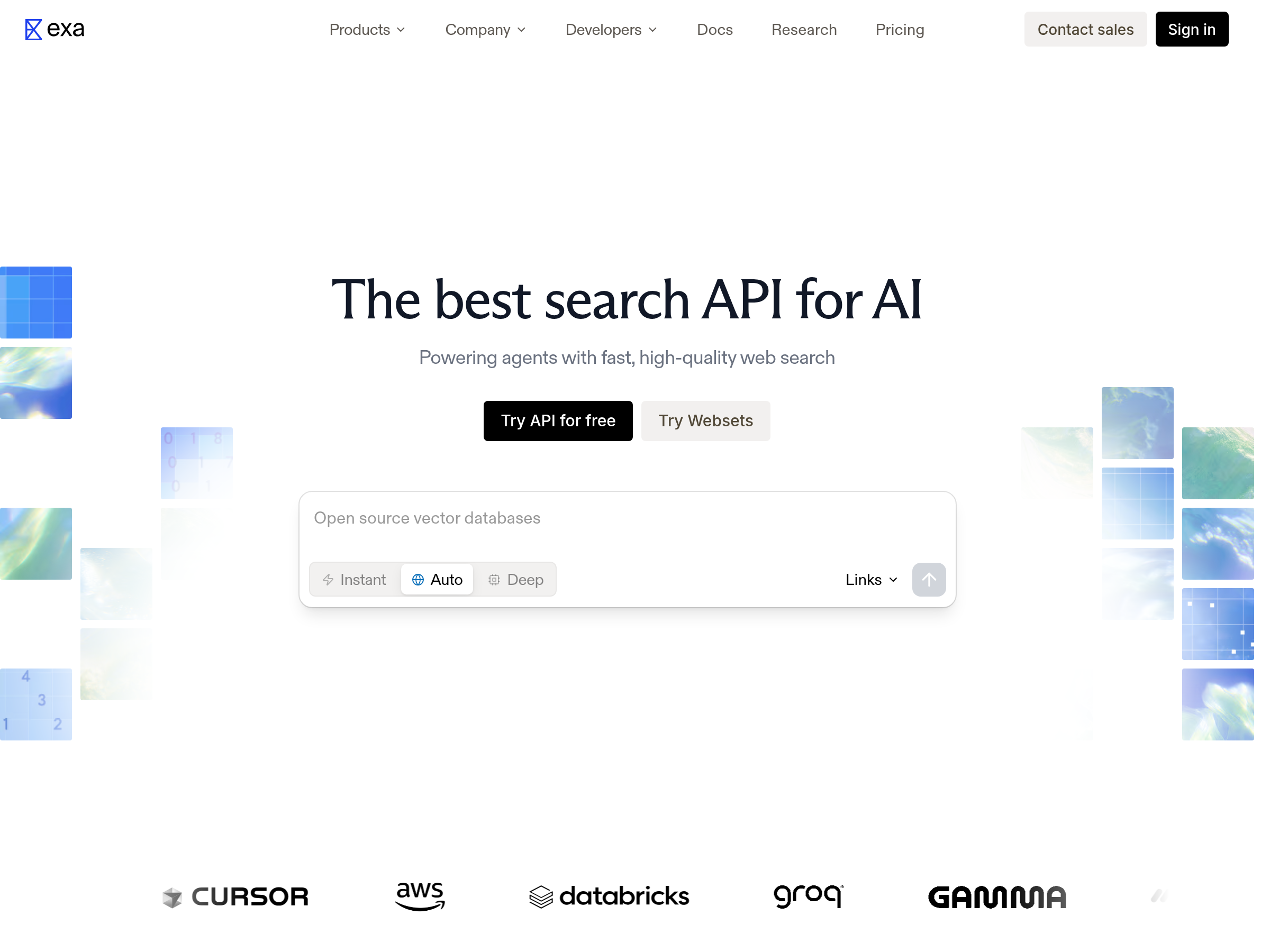 Screenshot of Exa website