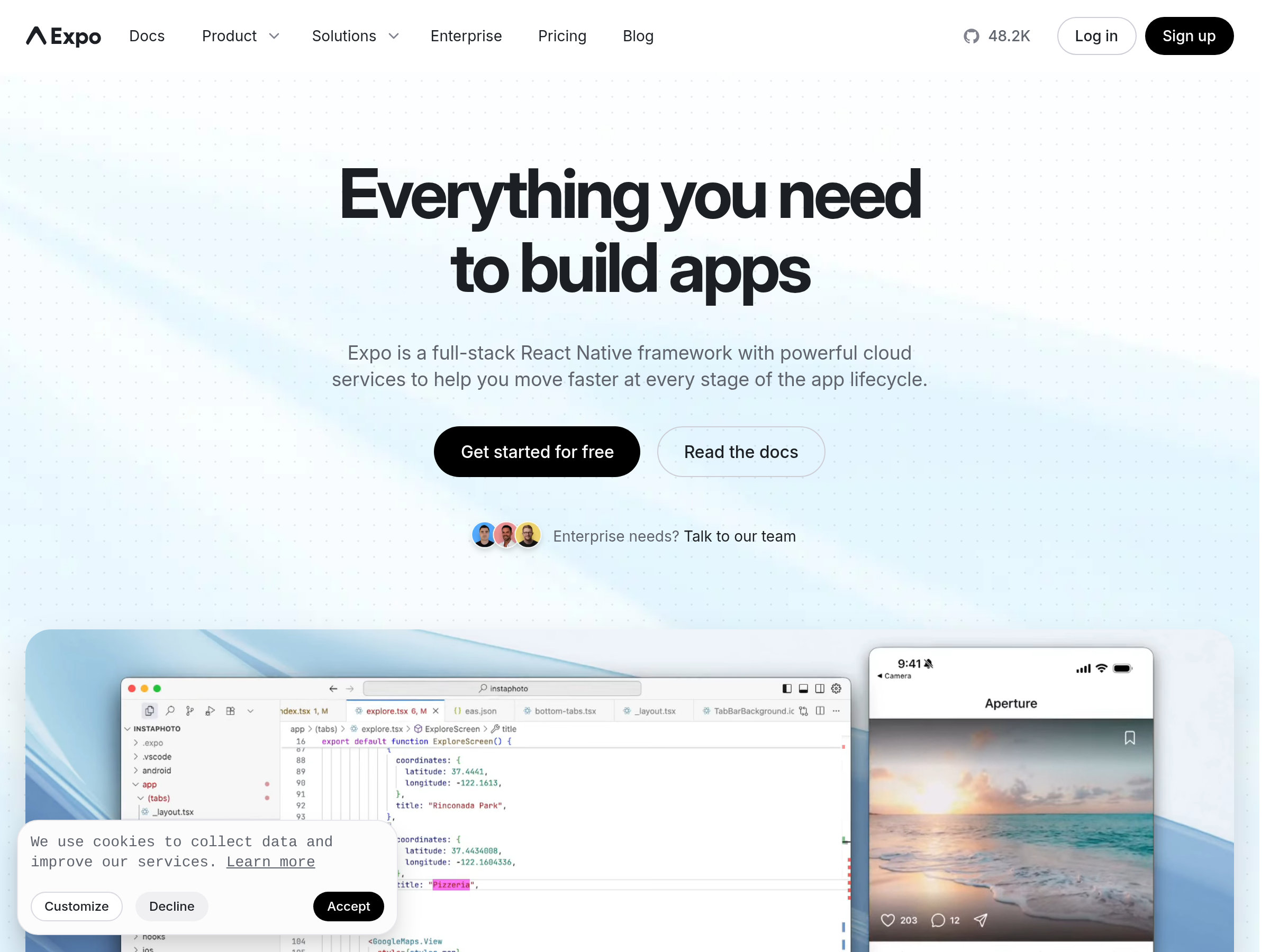 Screenshot of Expo website