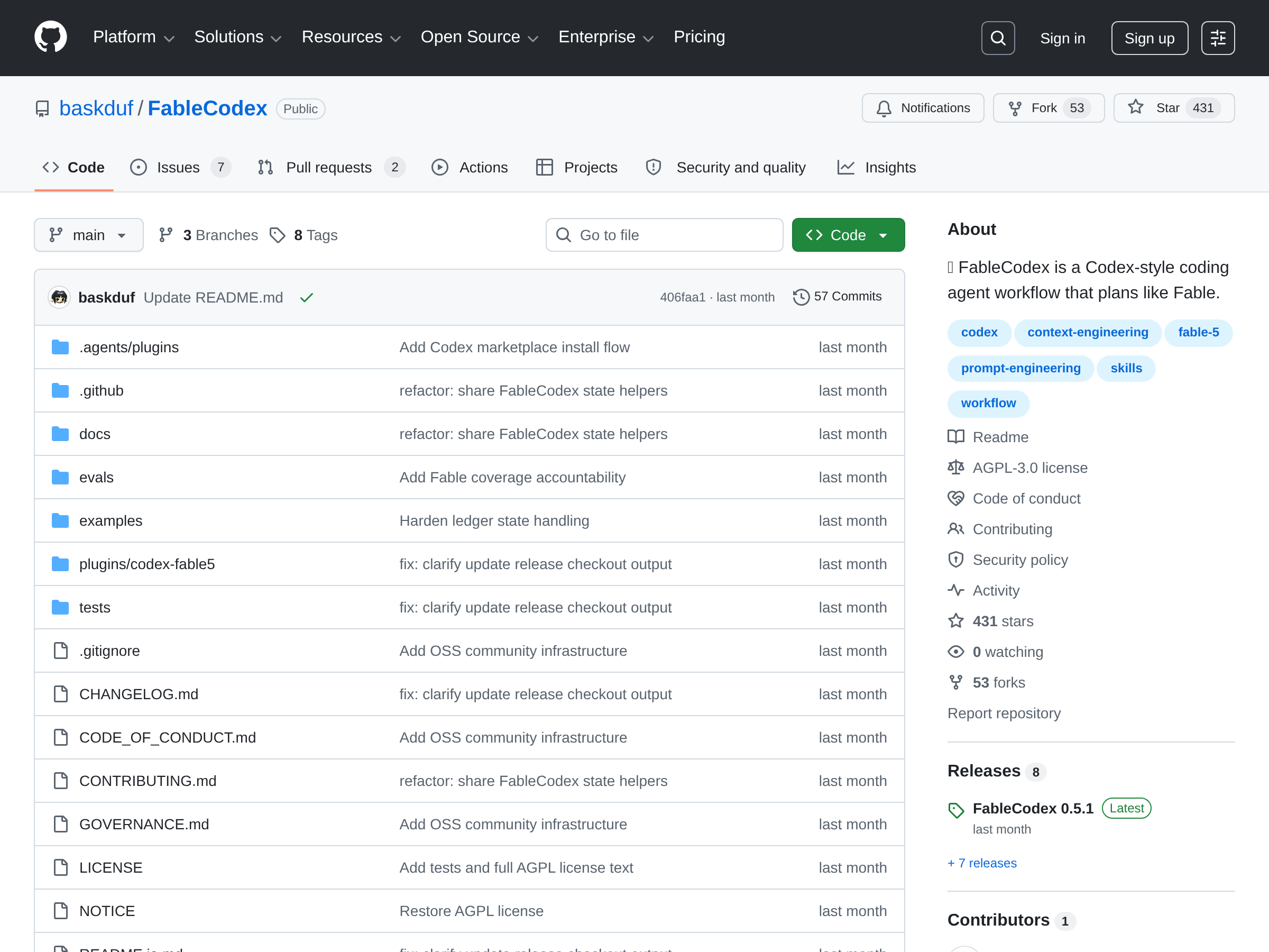 Screenshot of FableCodex website