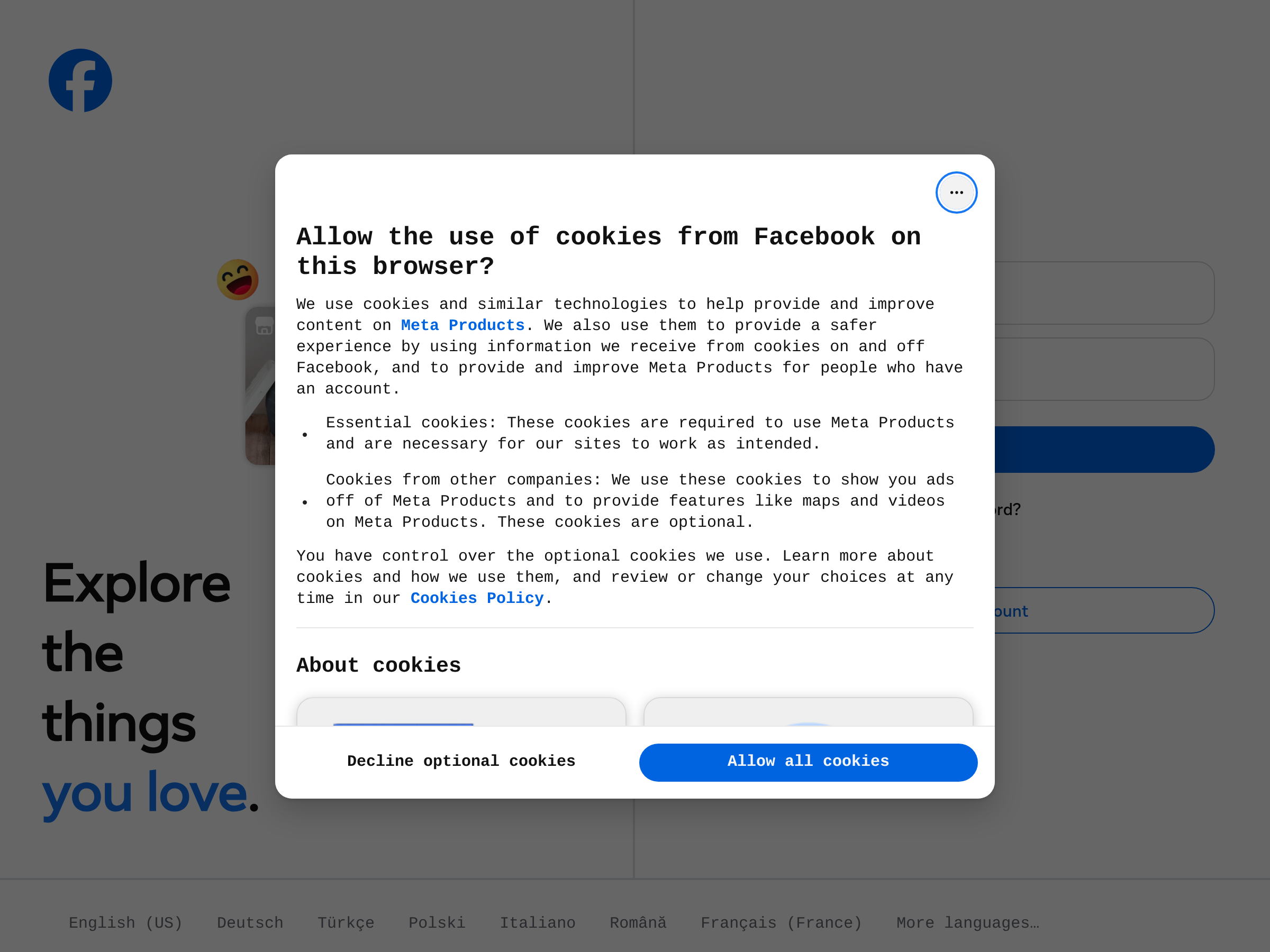 Screenshot of Facebook website