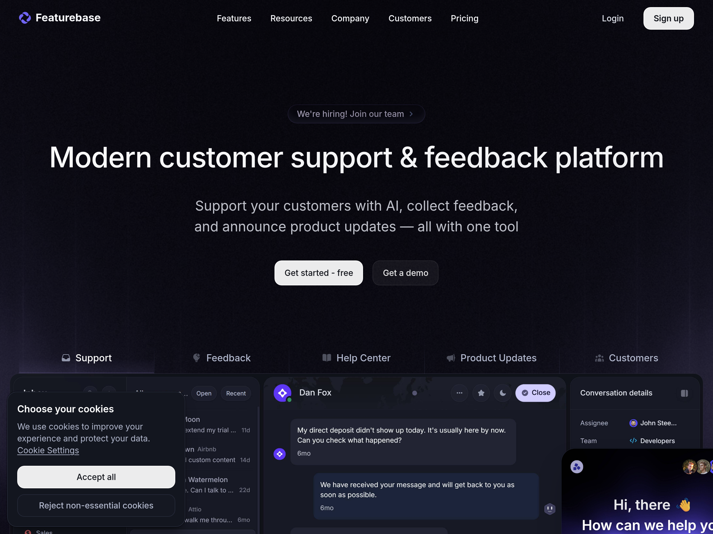 Screenshot of Feature Base AI website