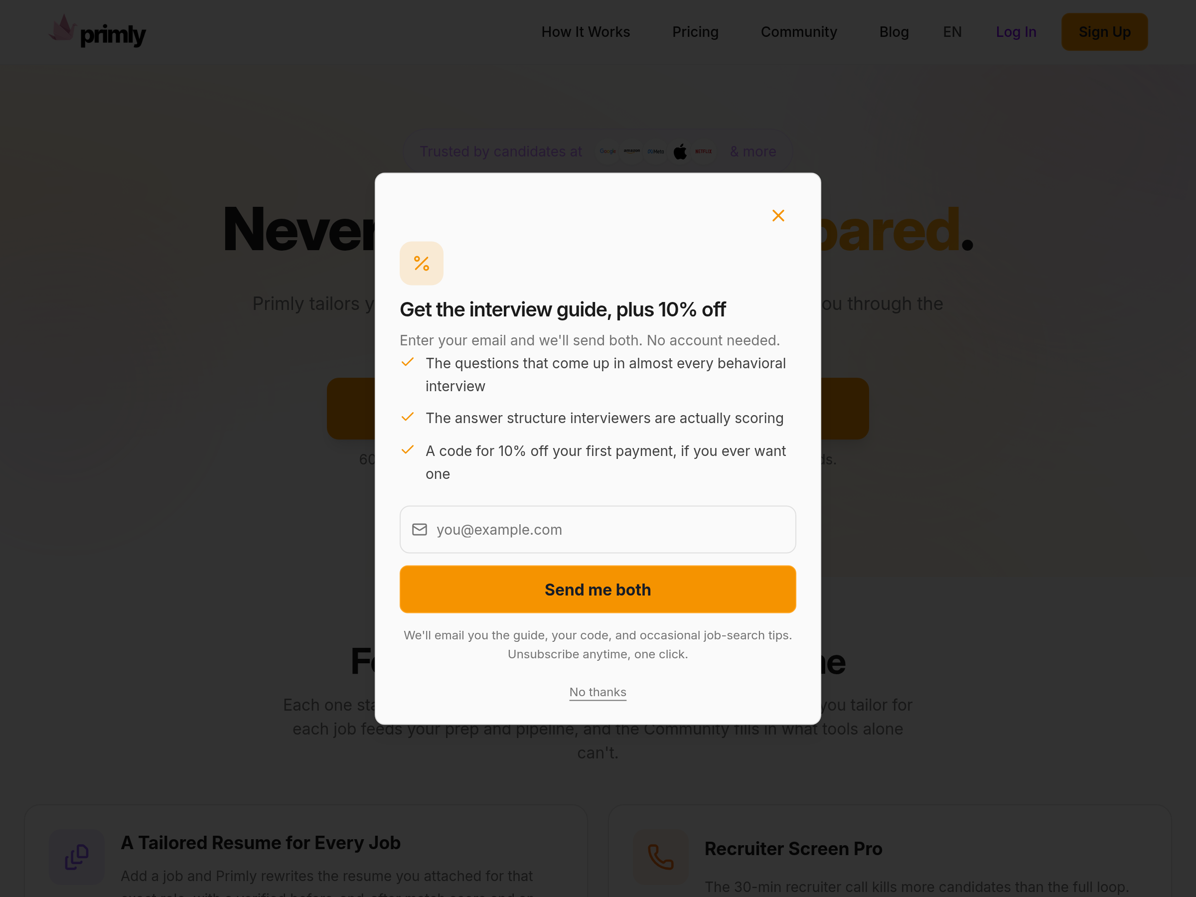 Screenshot of Primly website