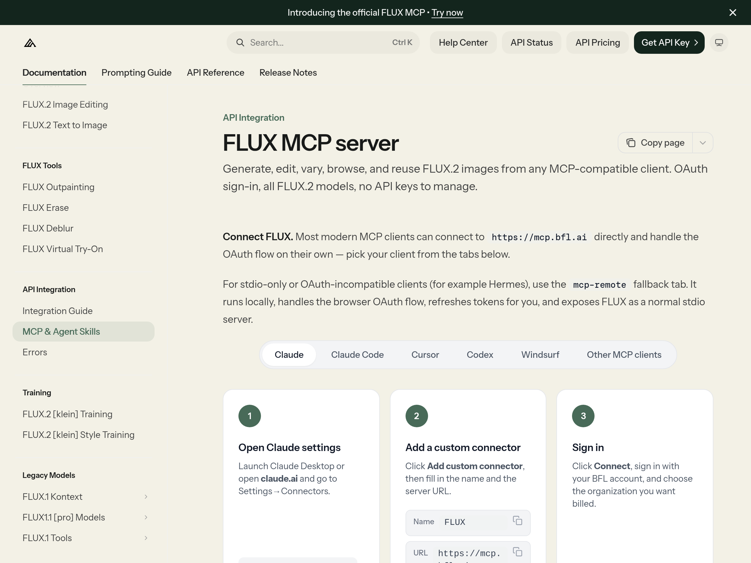 Screenshot of FLUX MCP Server website