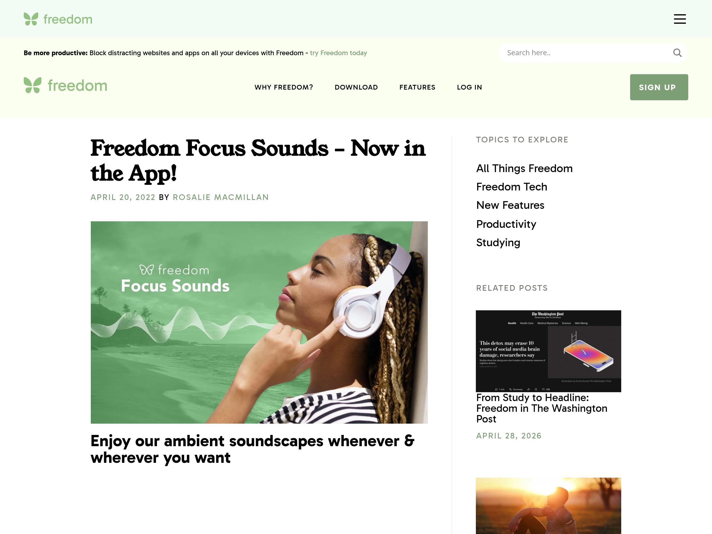 Screenshot of Focus Sounds website
