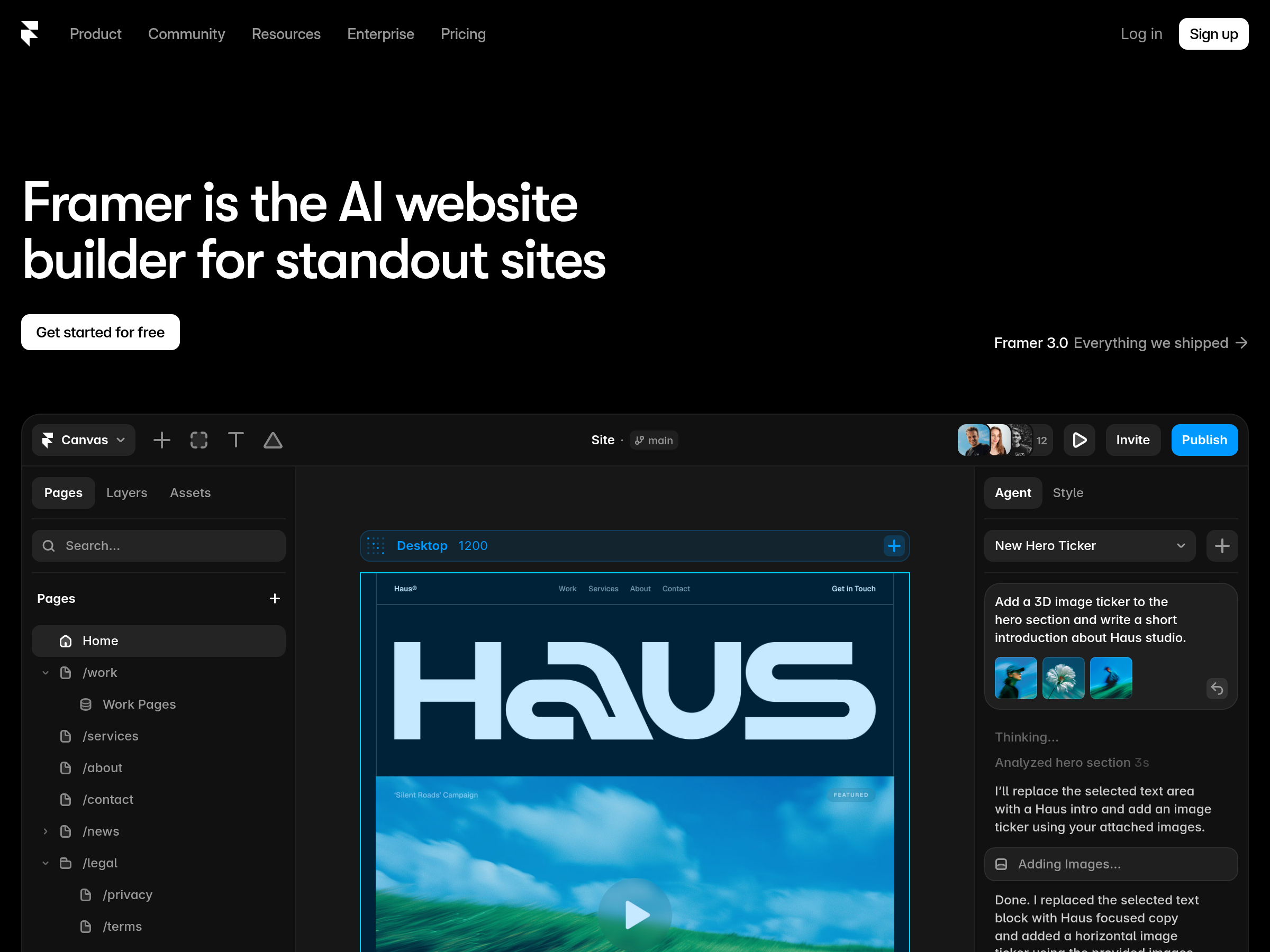 Screenshot of Framer External Agents website