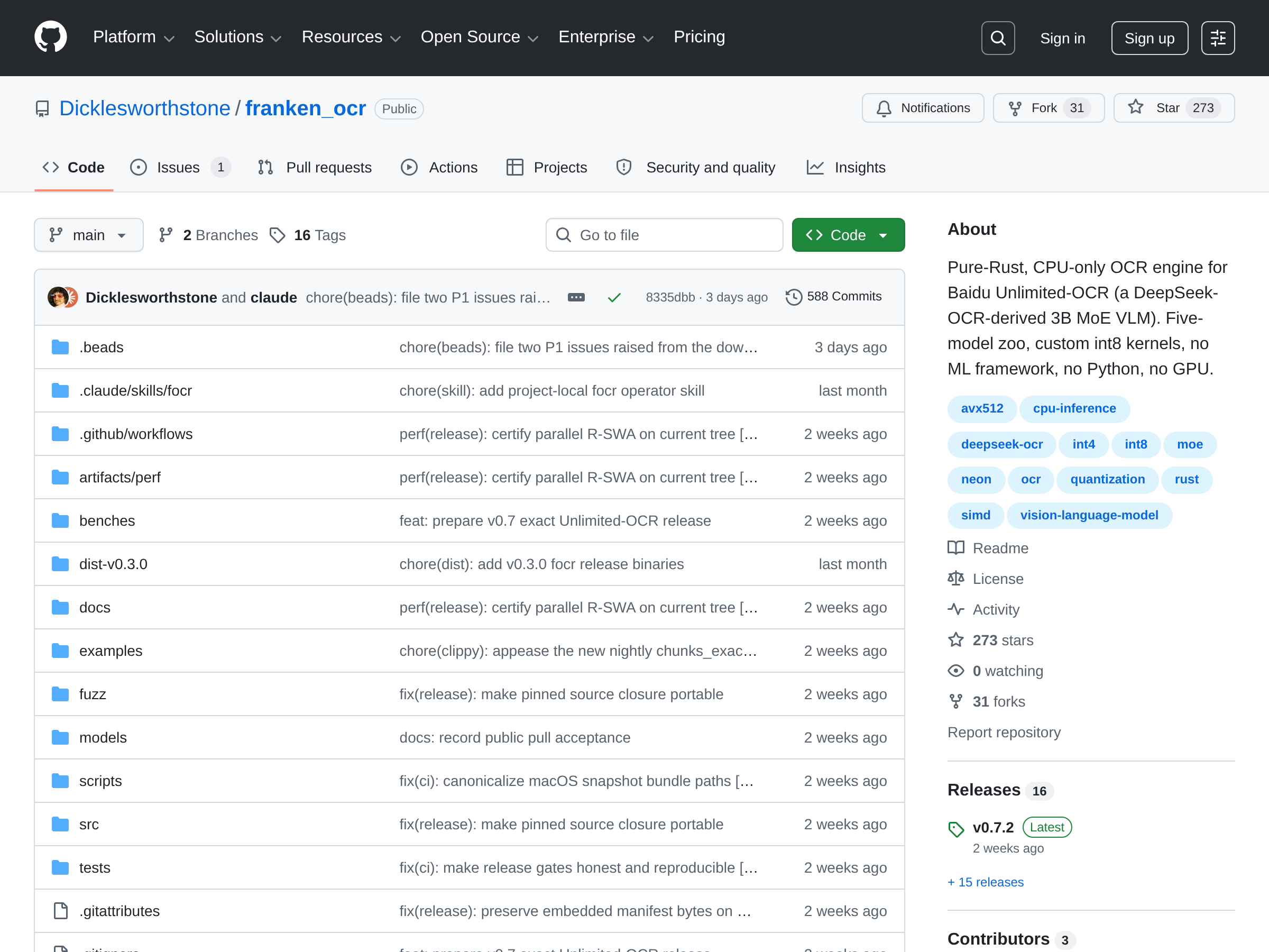 Screenshot of franken_ocr website