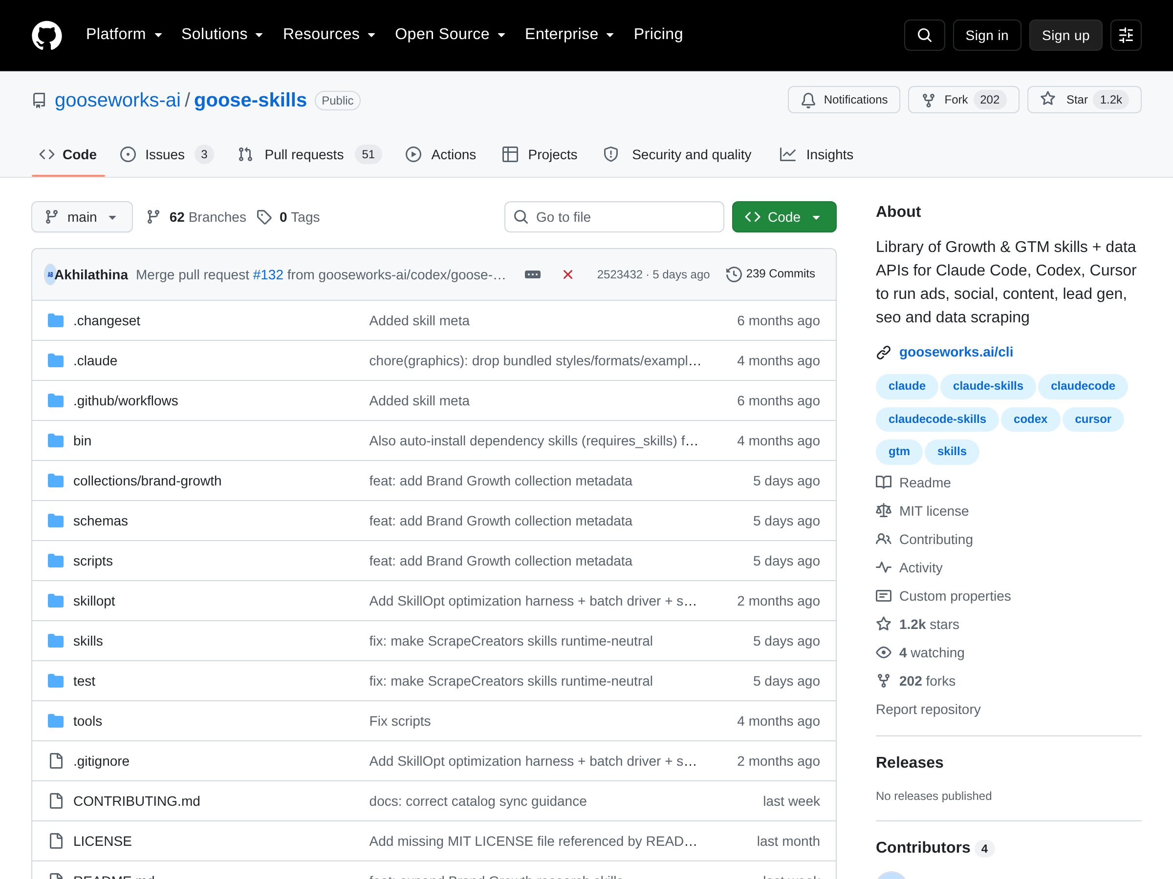 Screenshot of GitHub Repository Signals website