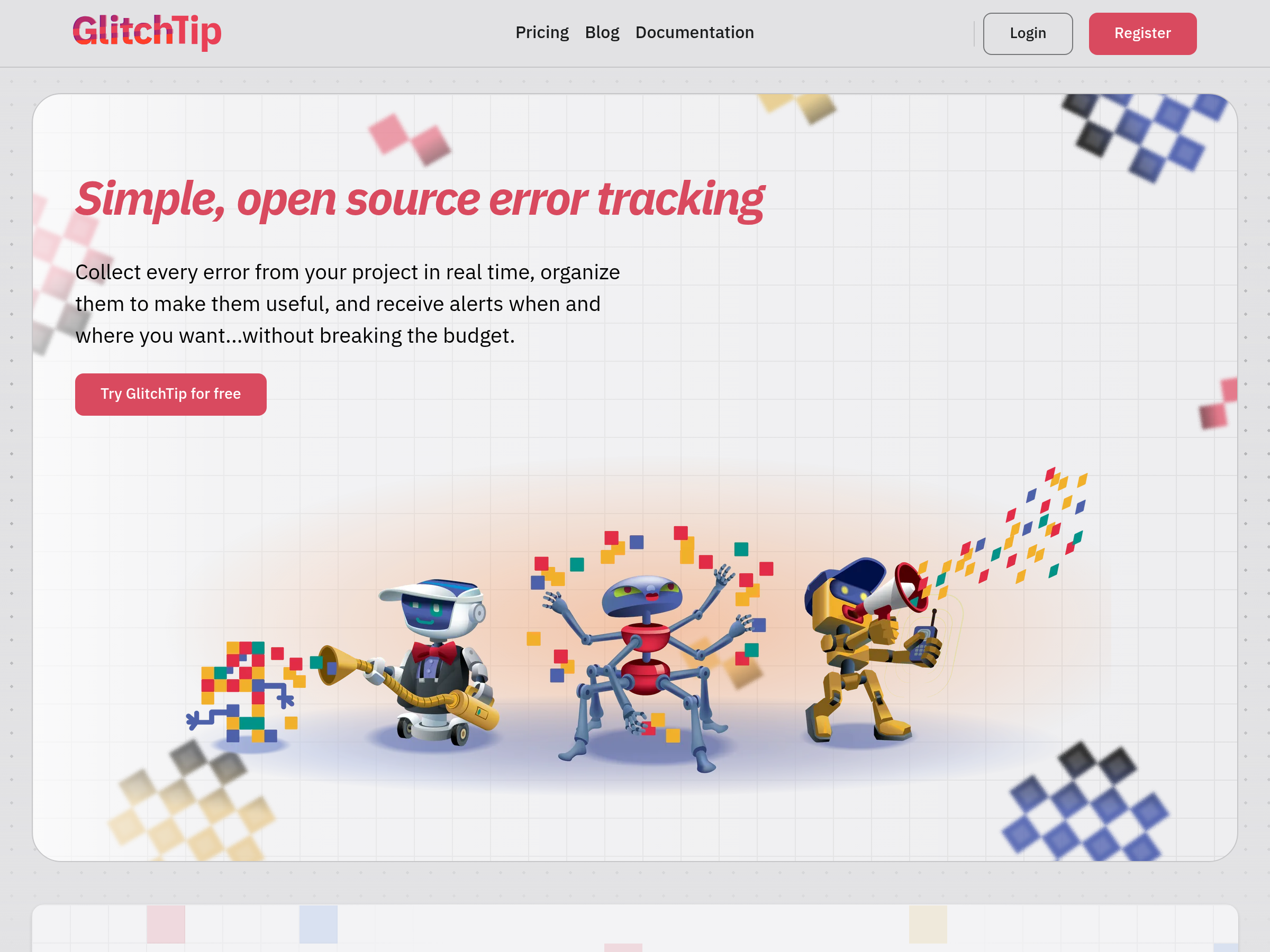 Screenshot of GlitchTip website