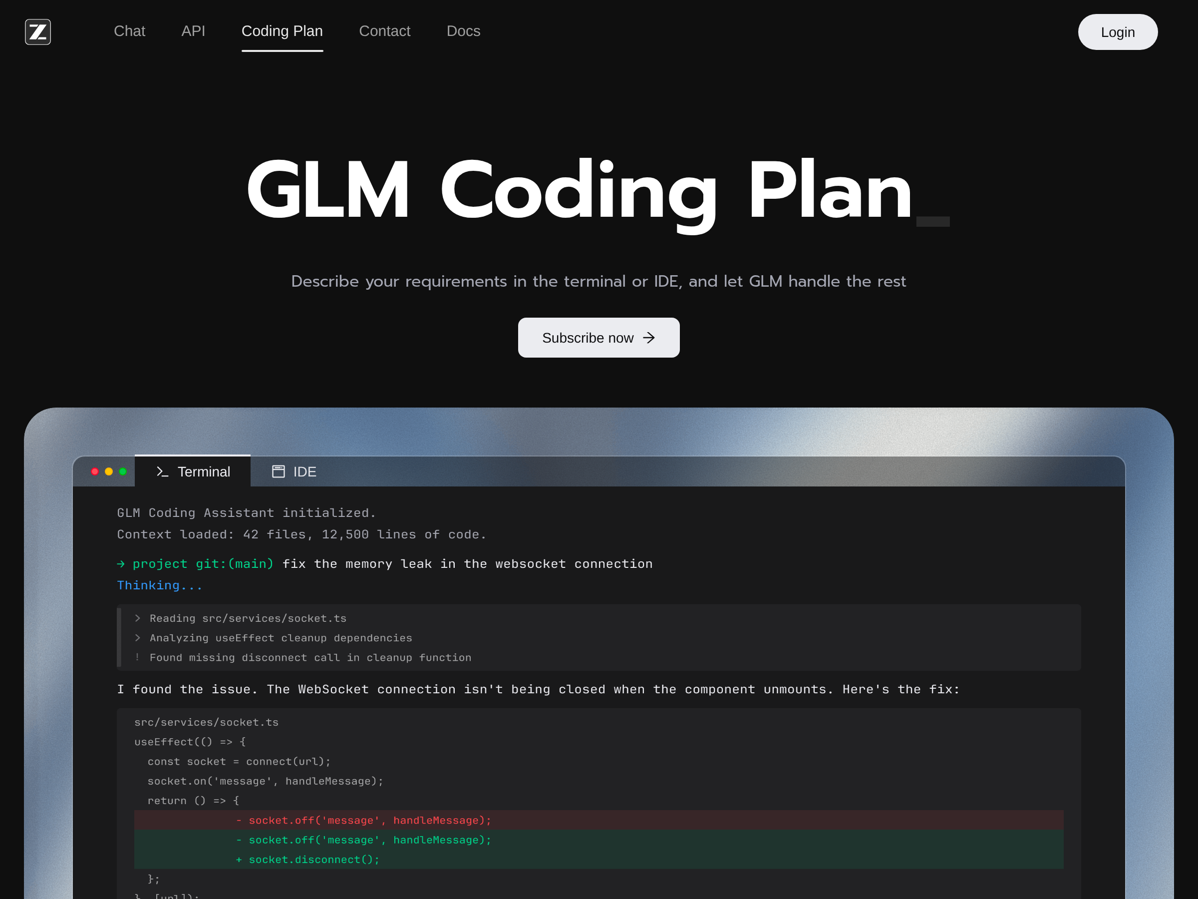 Screenshot of GLM Coding Plan website