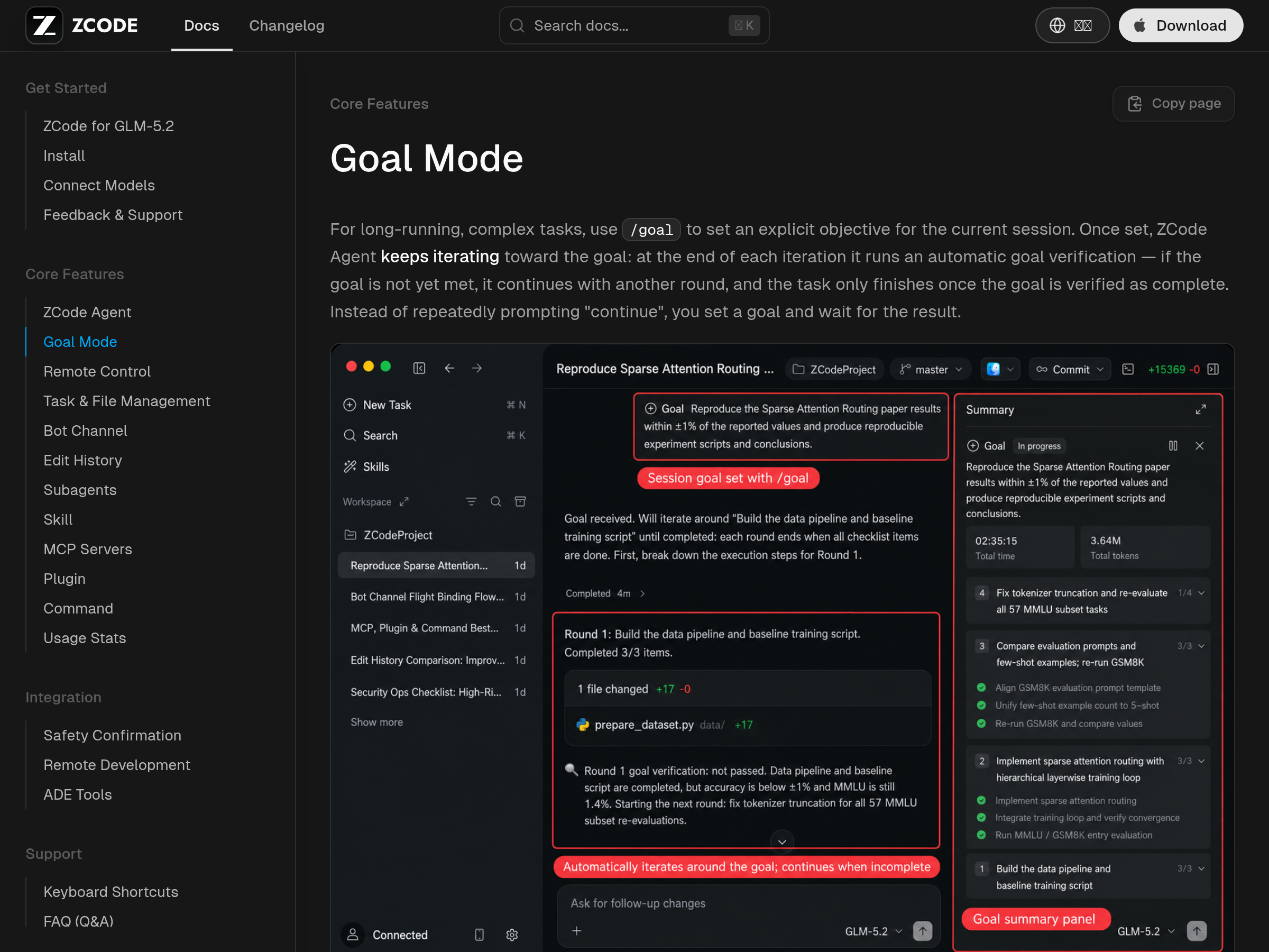 Screenshot of Goal Mode website