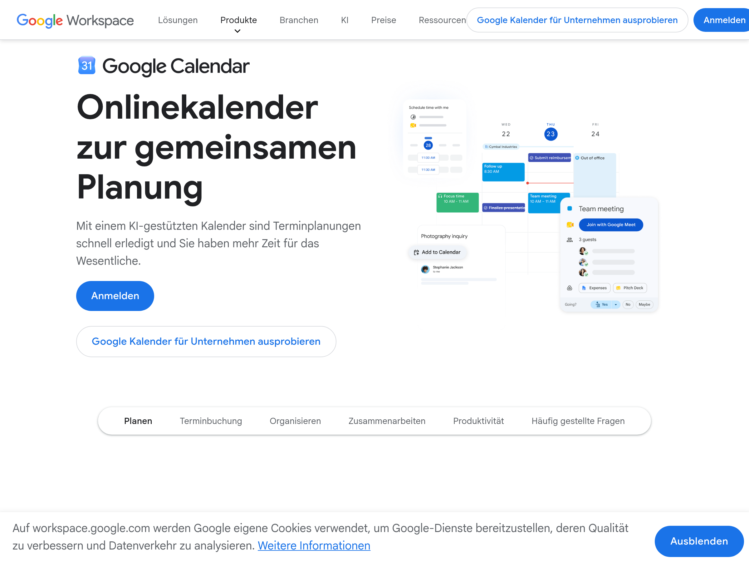 Screenshot of Google Calendar website