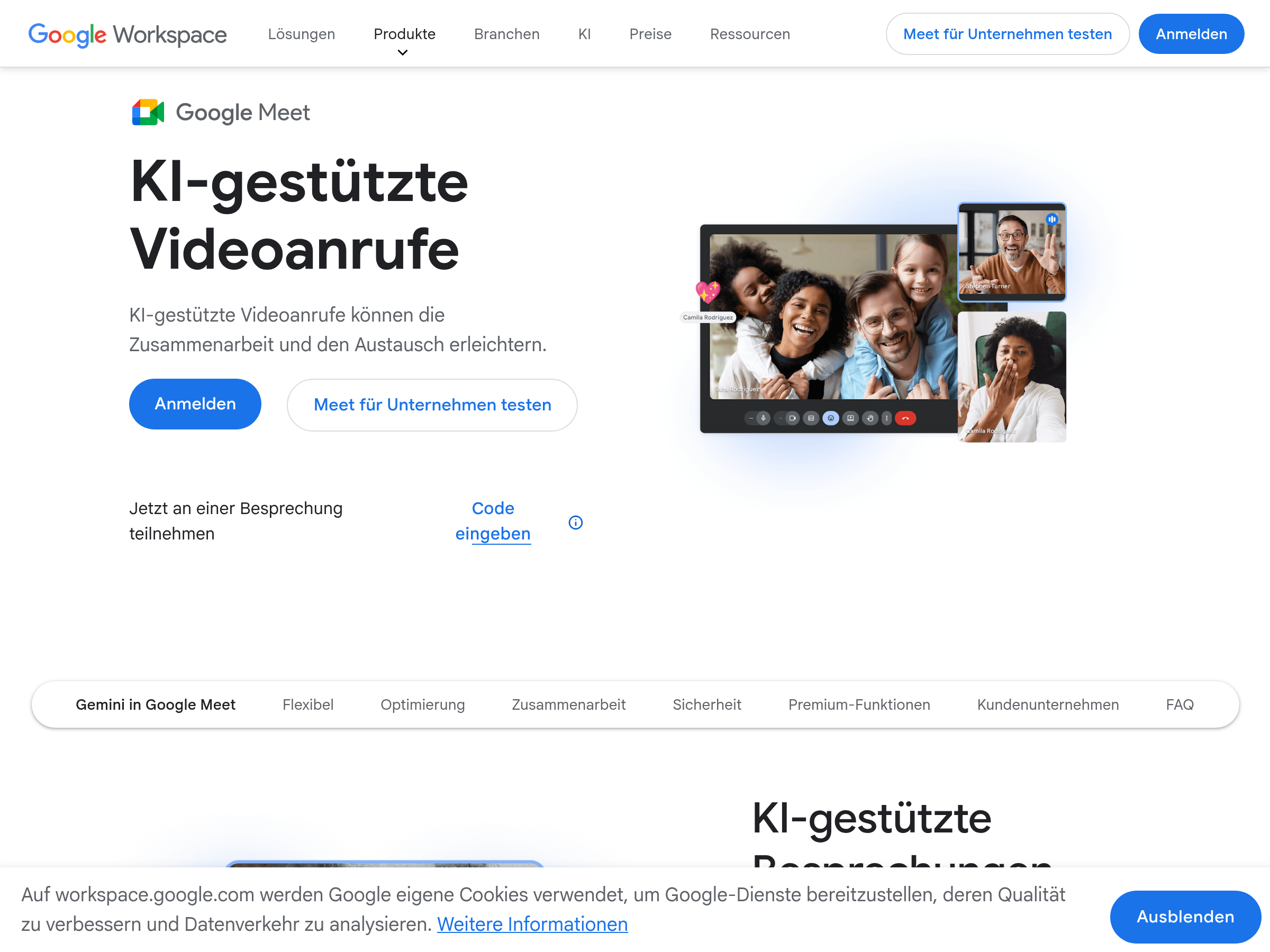 Screenshot of Google Meet website