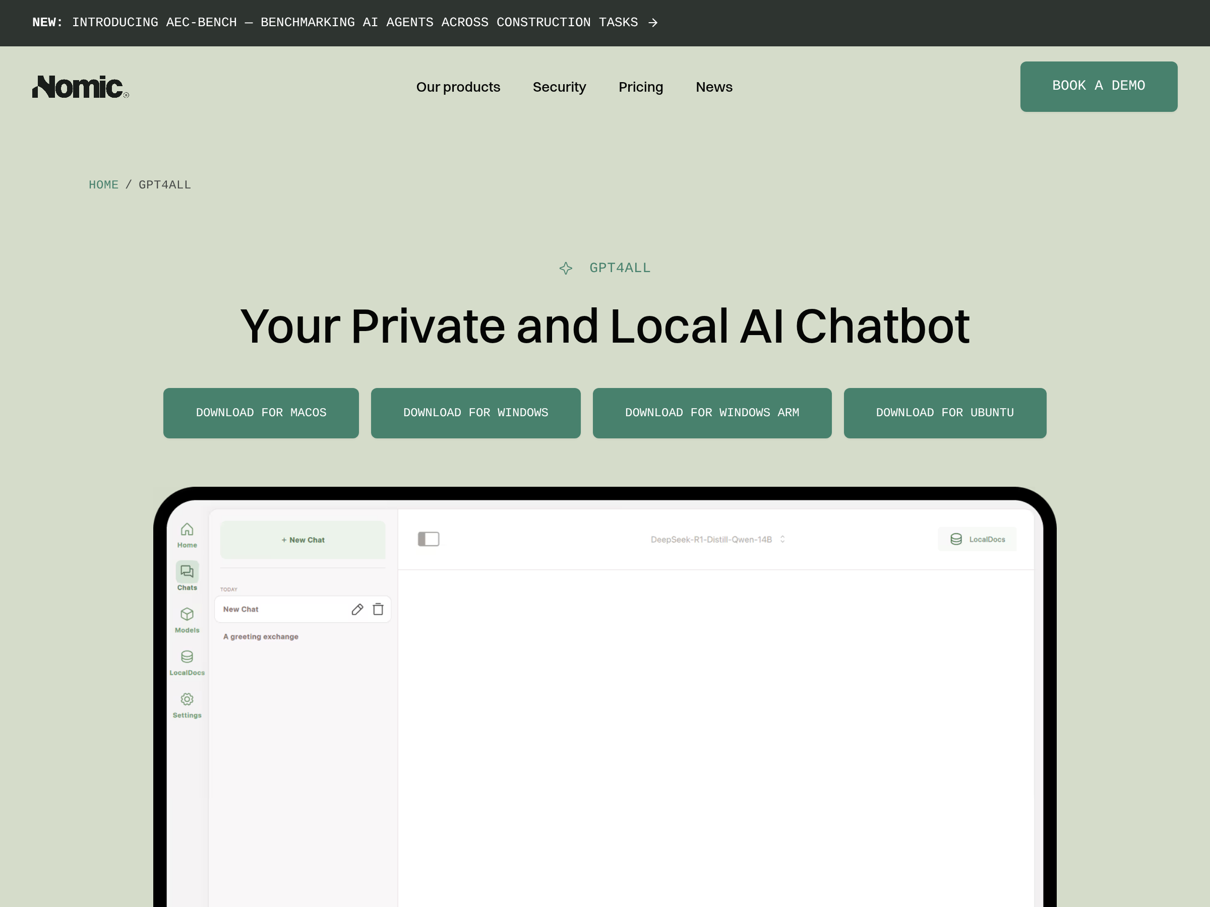 Screenshot of GPT4All website
