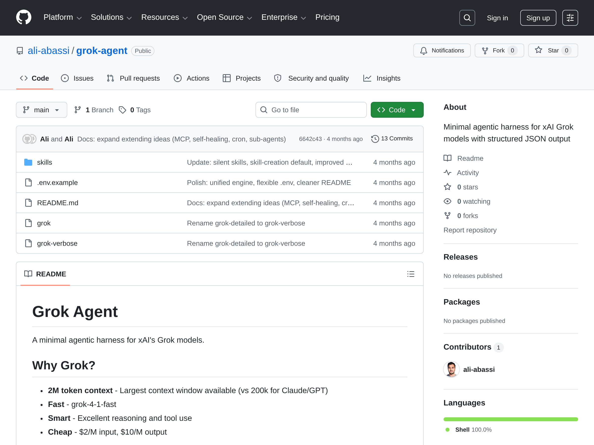 Screenshot of Grok Agent website