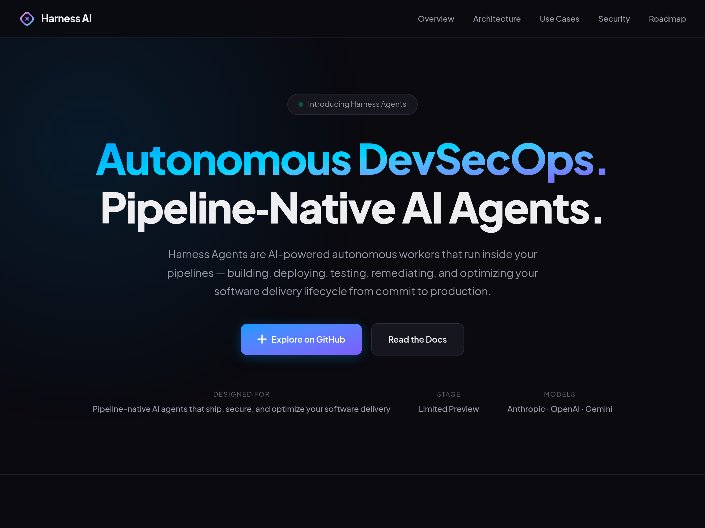 Screenshot of Harness Agents website