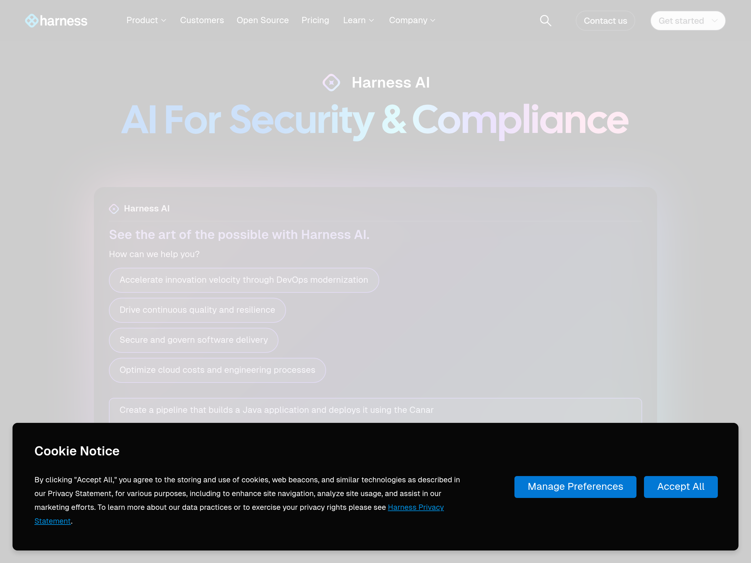 Screenshot of Harness AI Chat website
