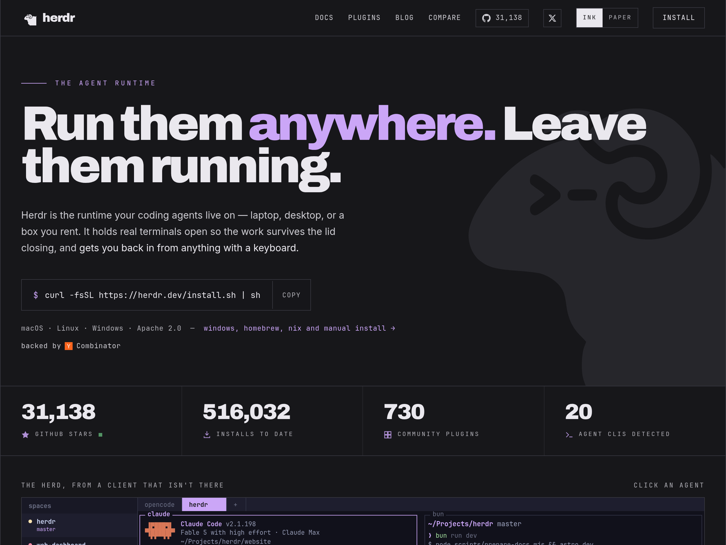 Screenshot of Herdr website