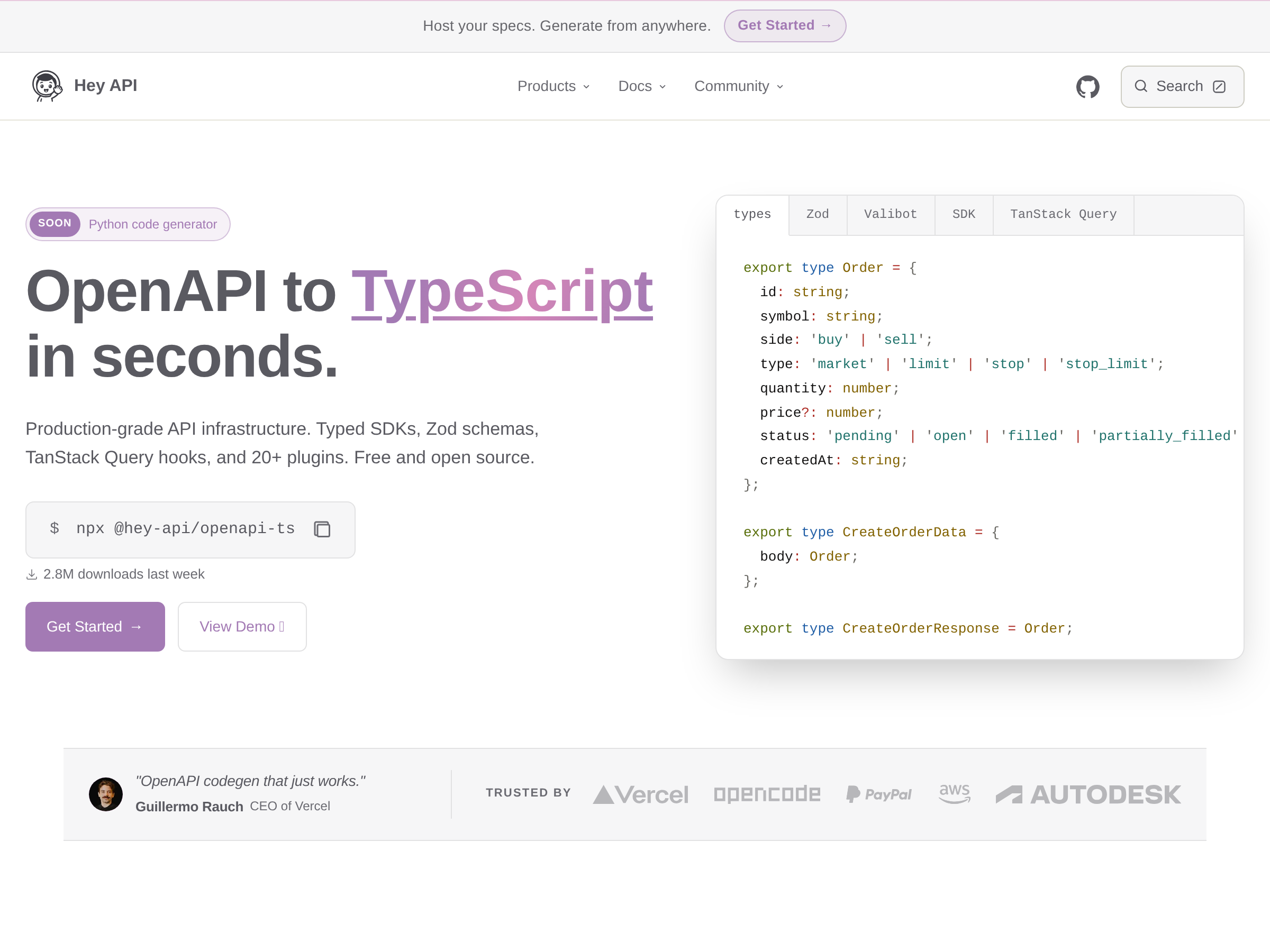 Screenshot of HeyAPI website