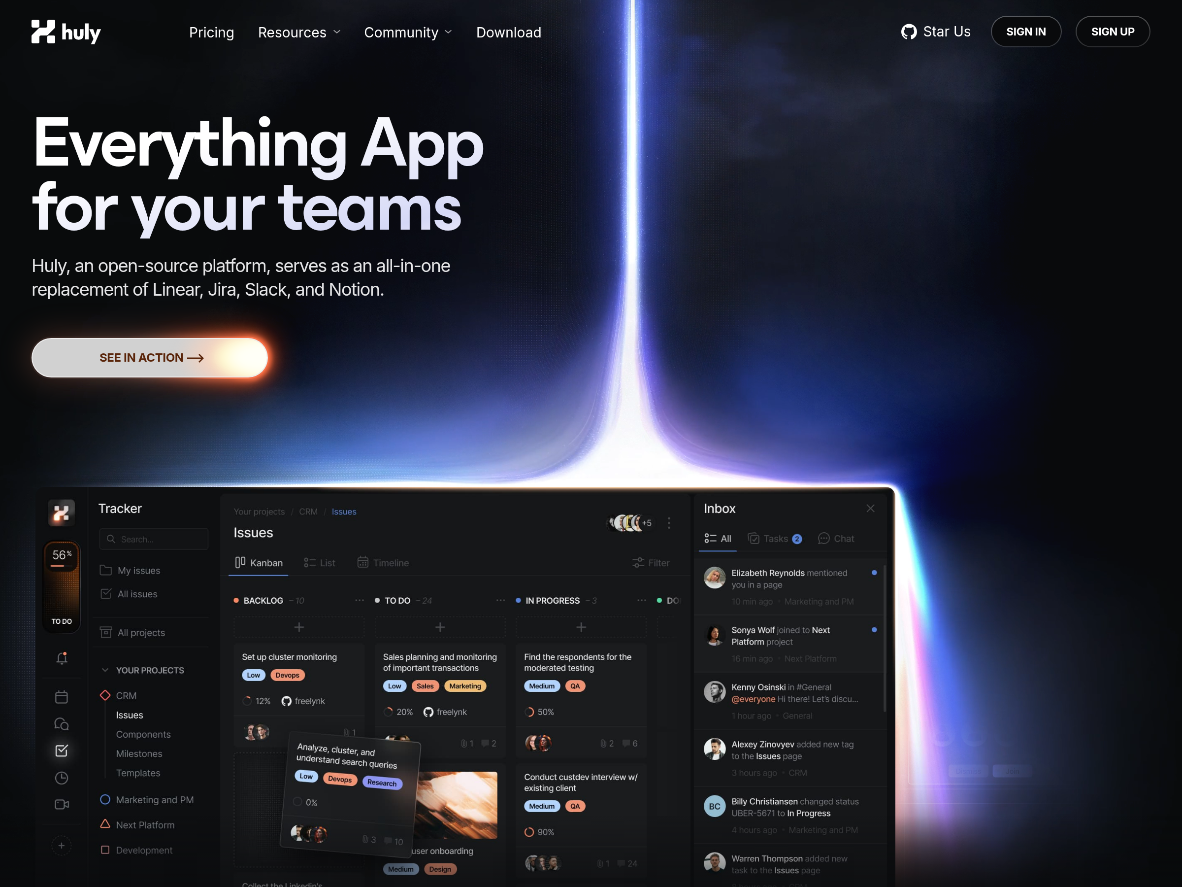 Screenshot of Huly website