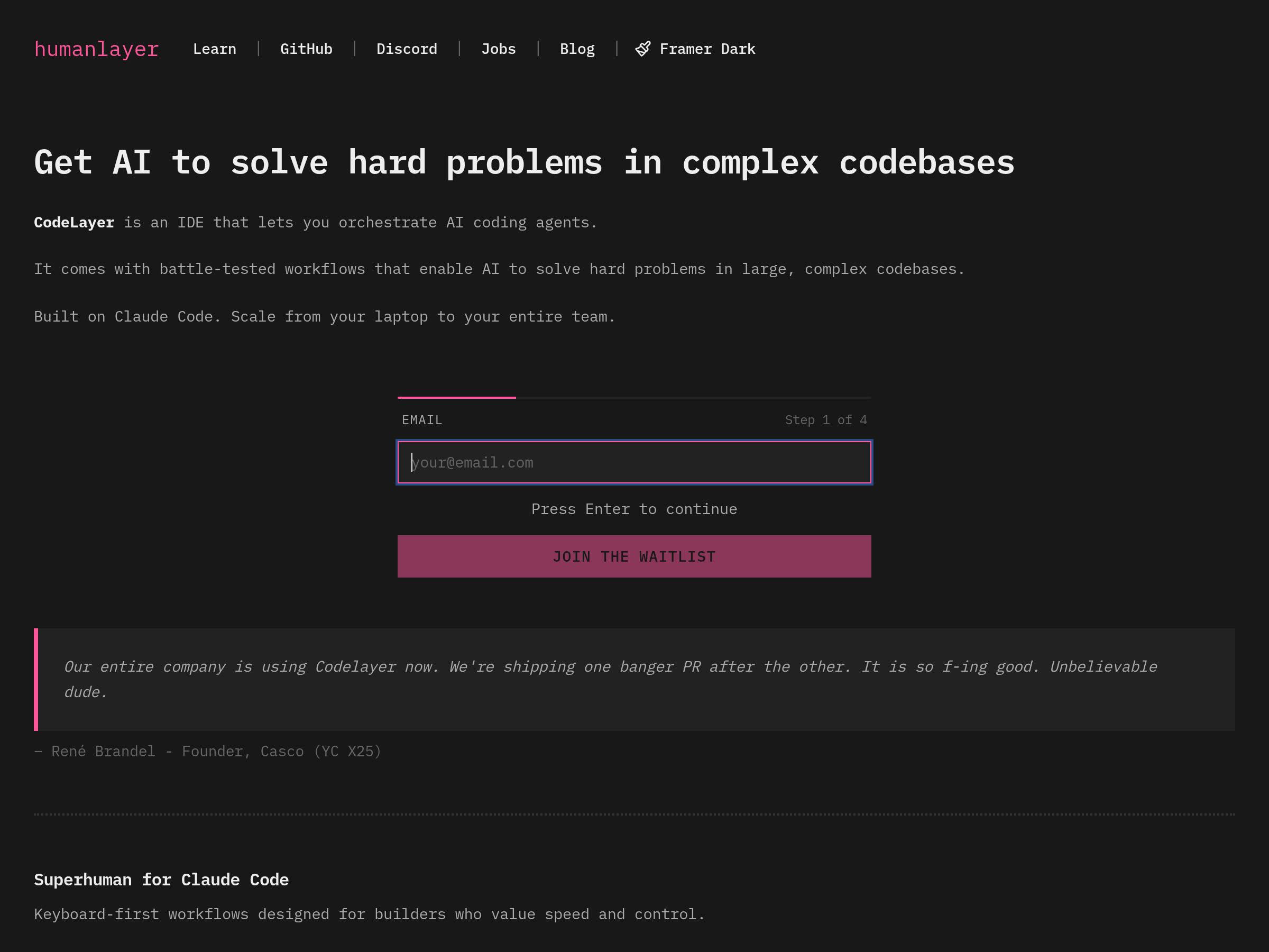 Screenshot of HumanLayer website