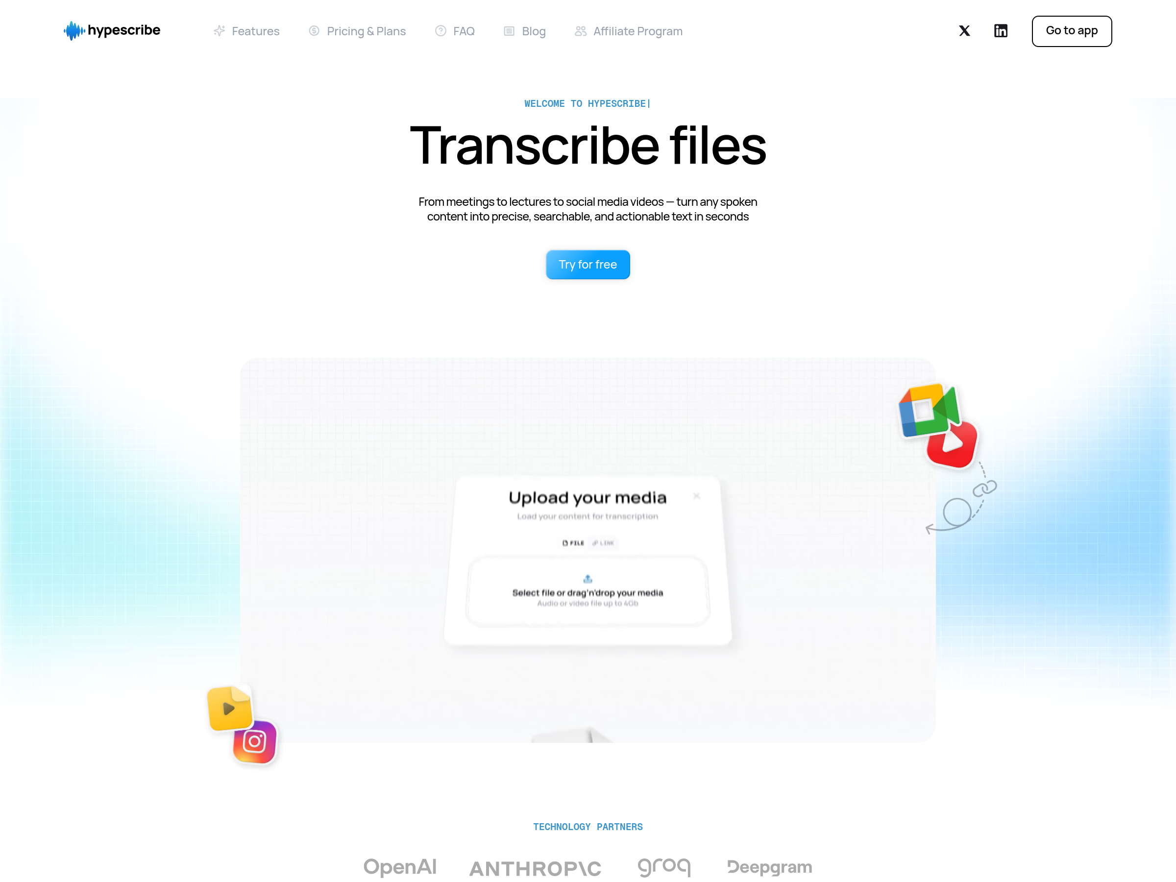 Screenshot of HypeScribe website