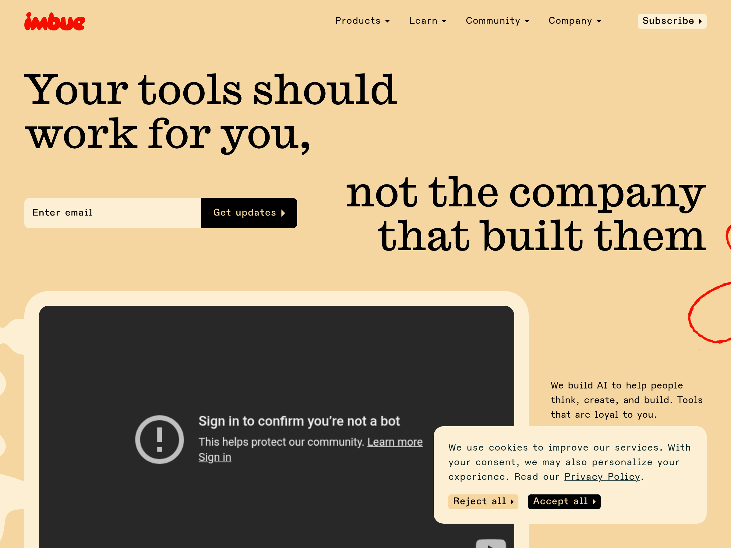 Screenshot of Imbue website