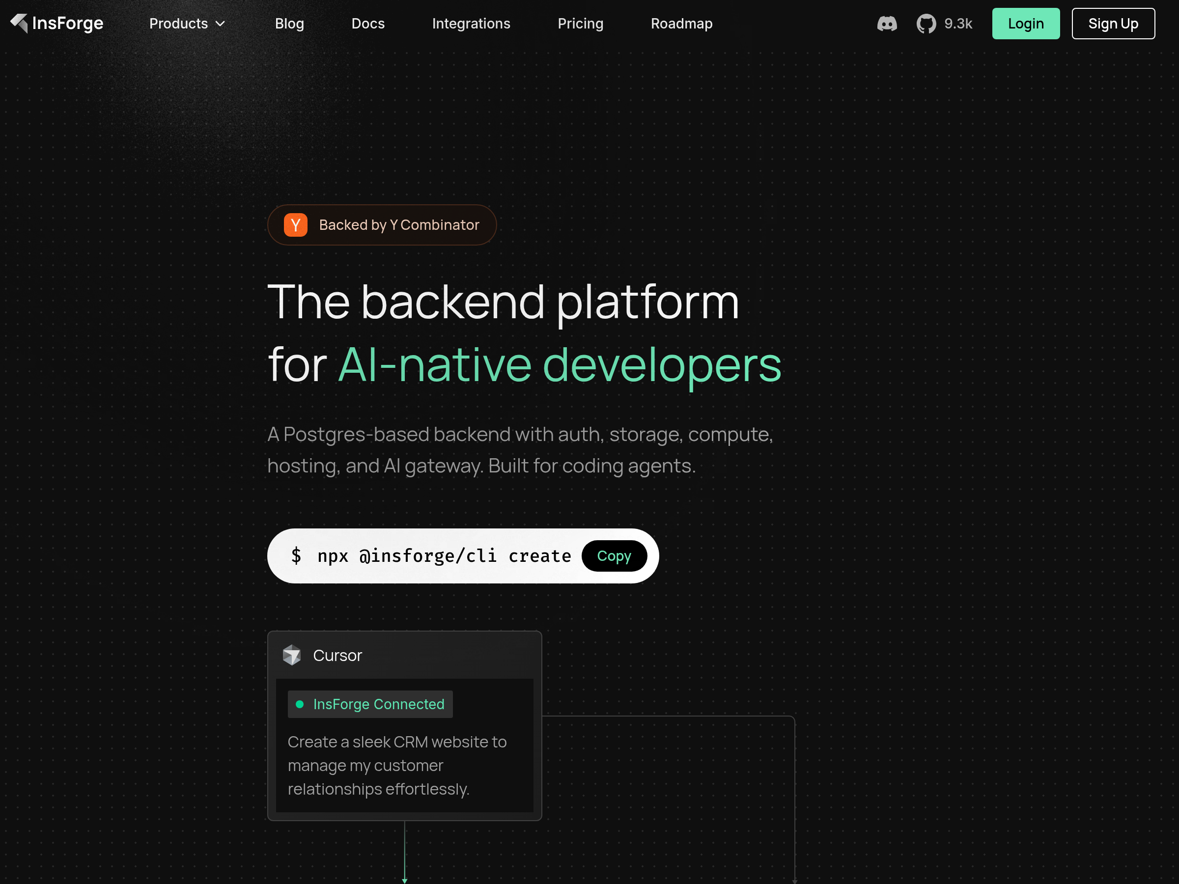 Screenshot of InsForge website