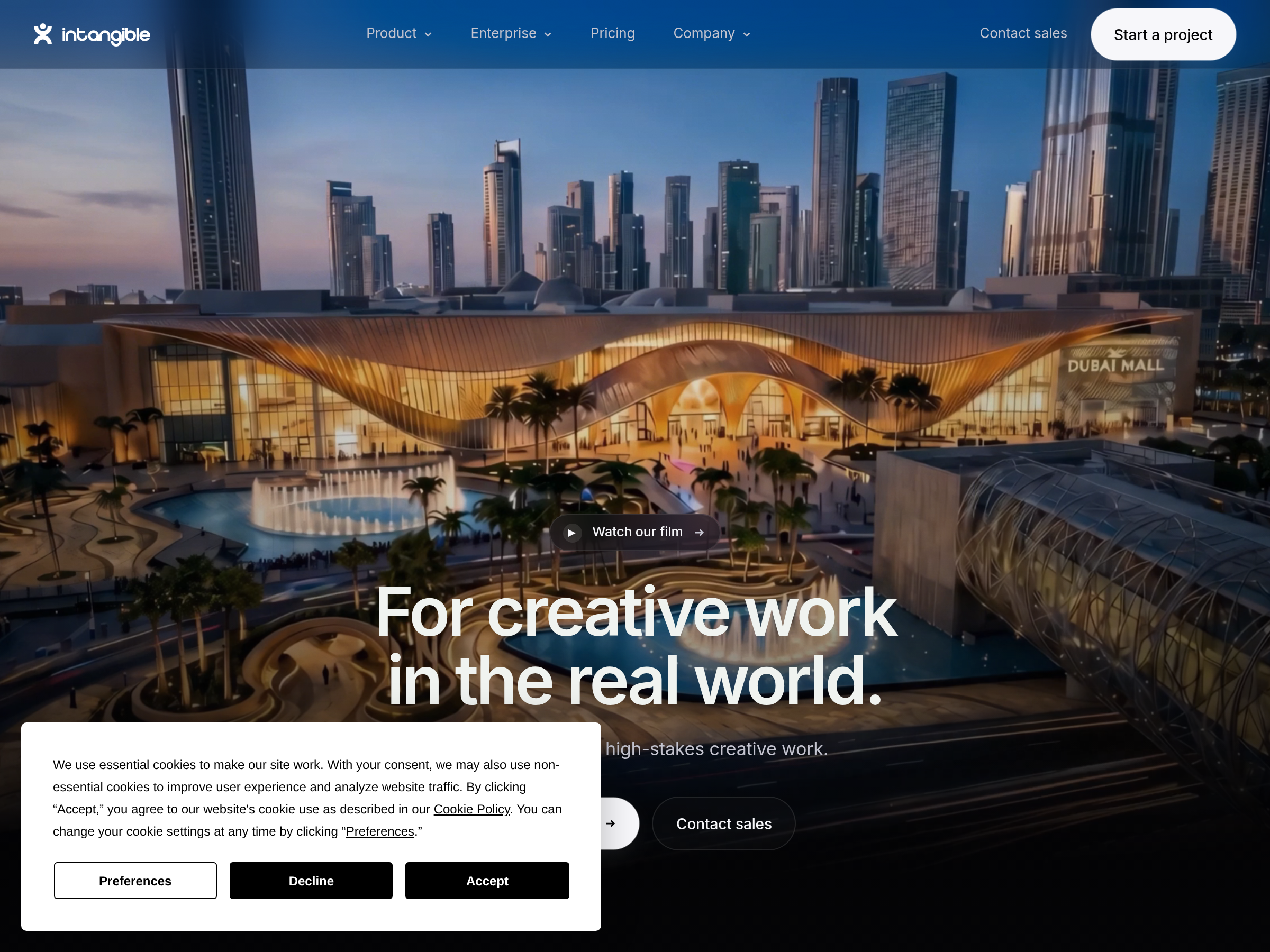 Screenshot of Intangible website