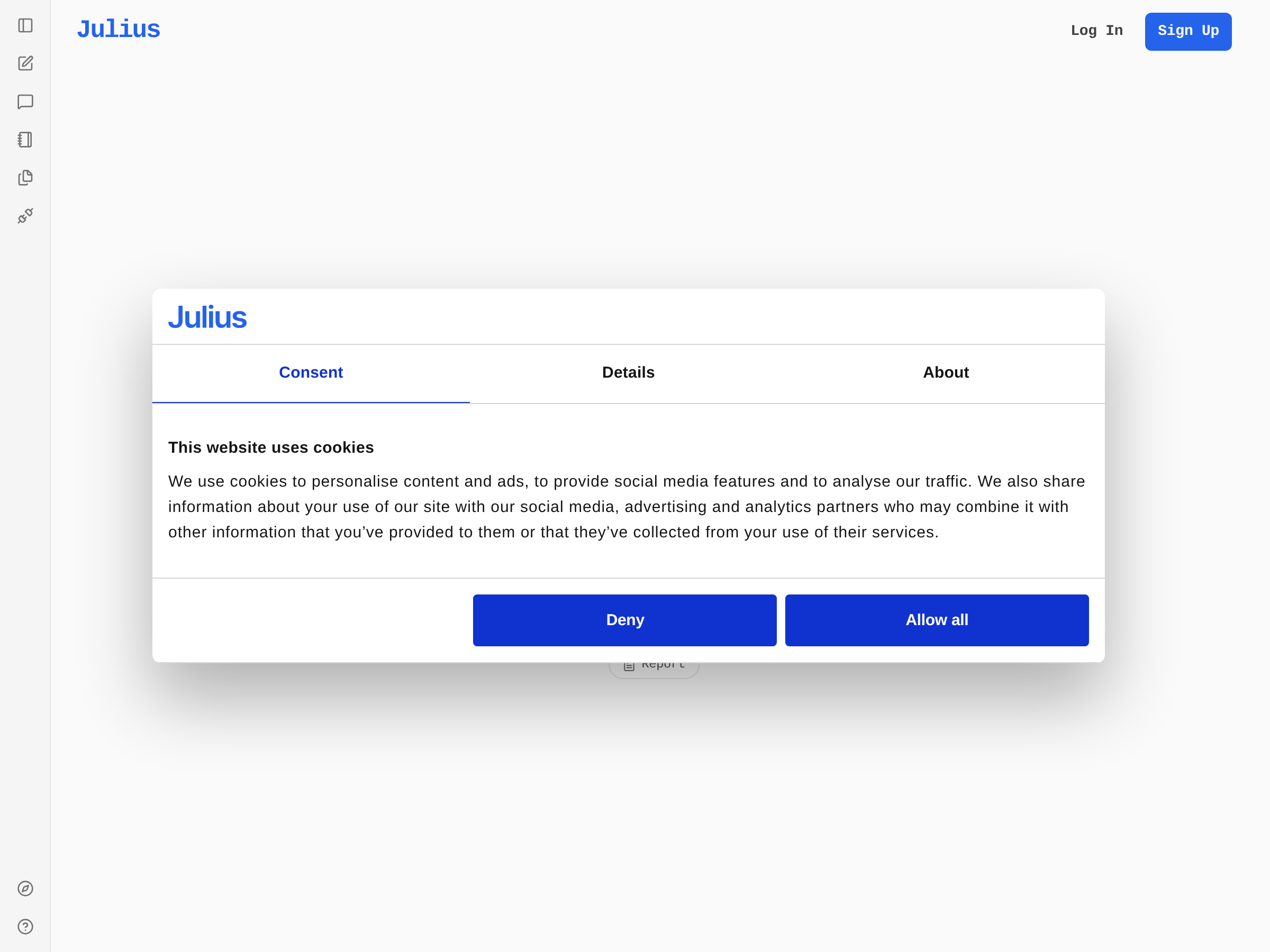 Screenshot of Julius website
