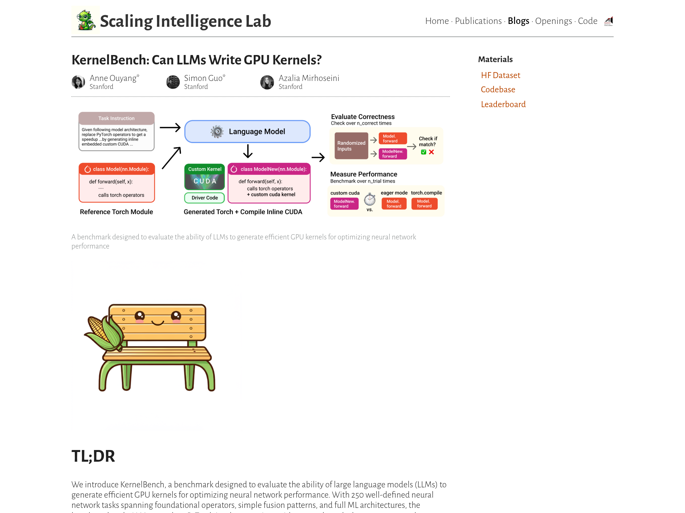 Screenshot of KernelBench website