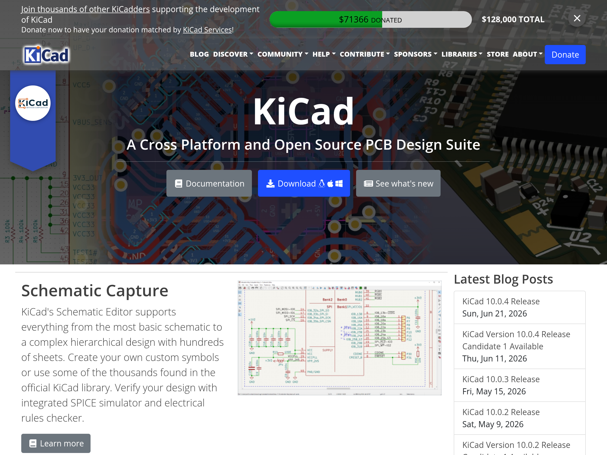 Screenshot of KiCad website