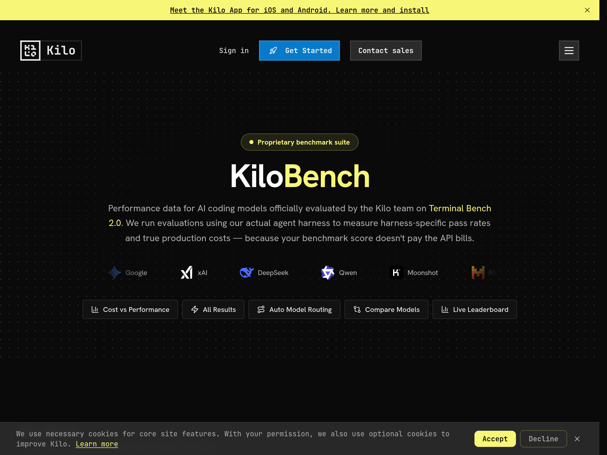 Screenshot of KiloBench website
