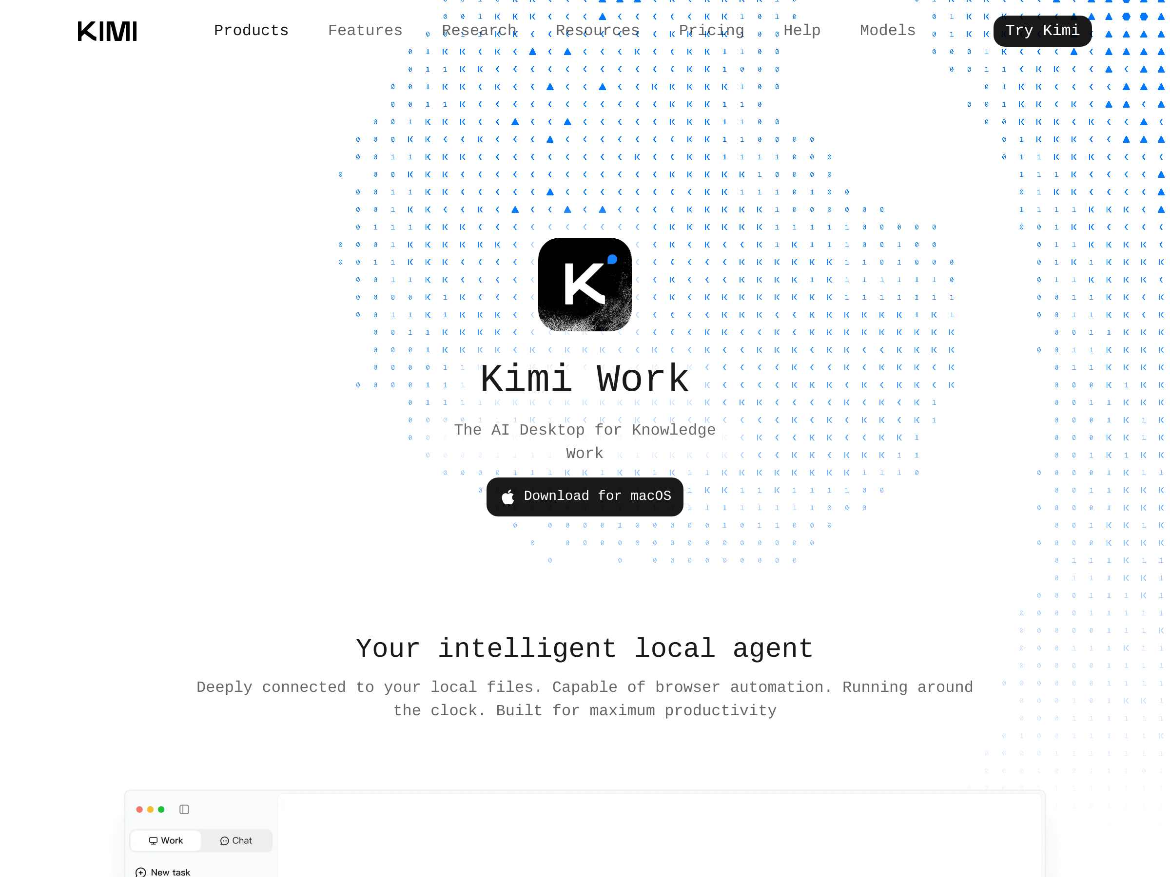 Screenshot of Kimi Work website