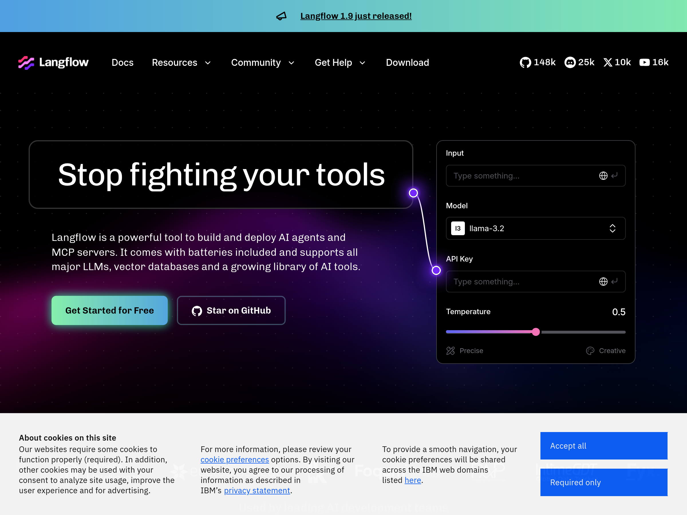 Screenshot of LangFlow website