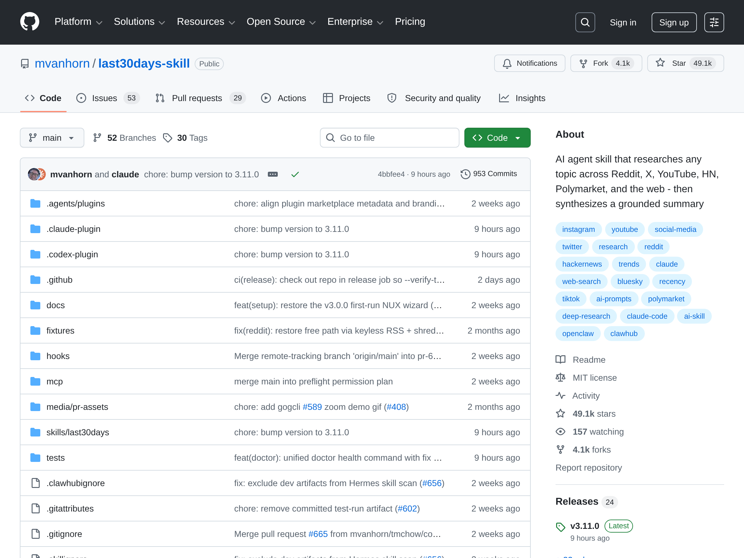 Screenshot of /last30days website