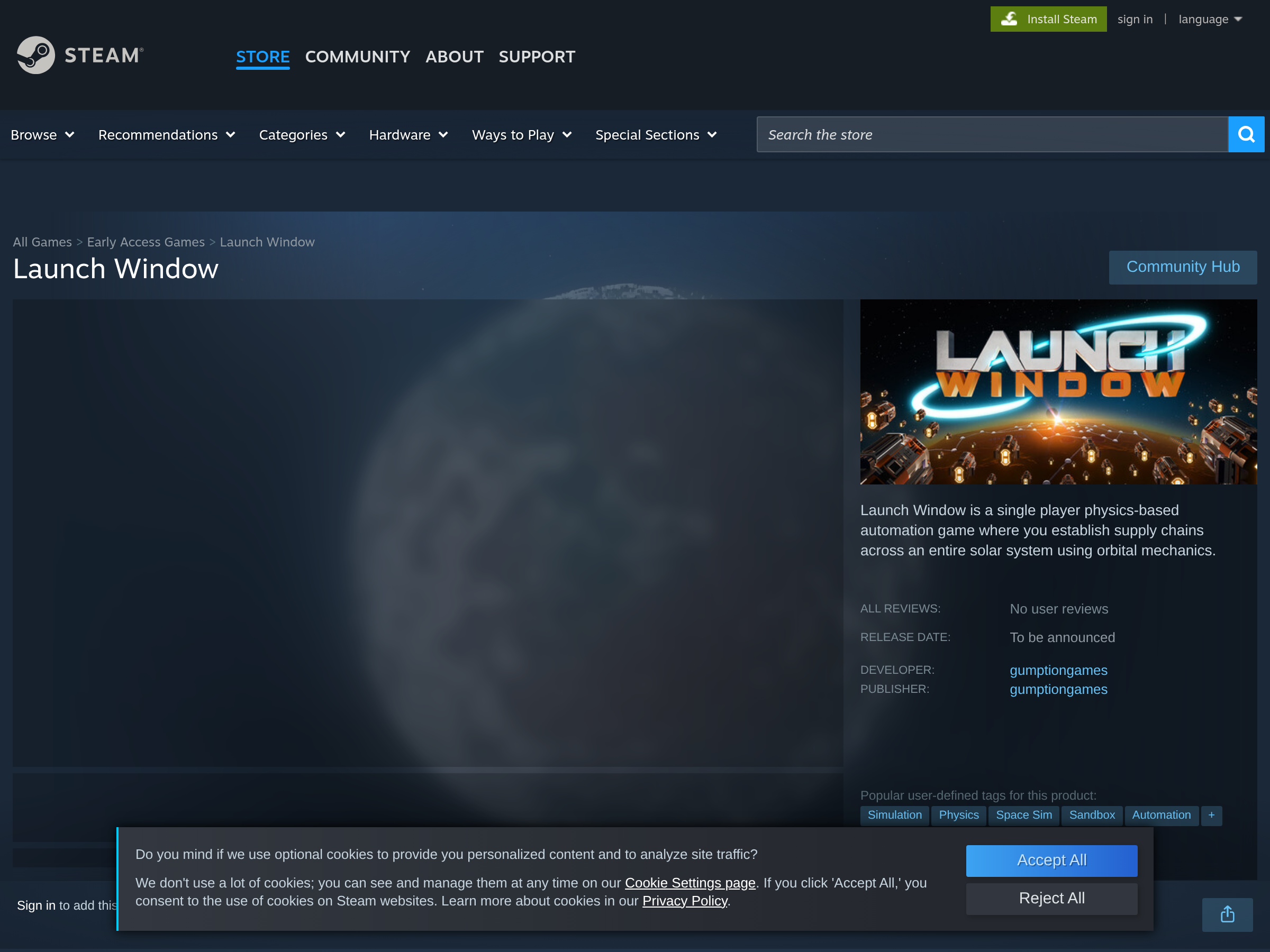 Screenshot of Launch Window website