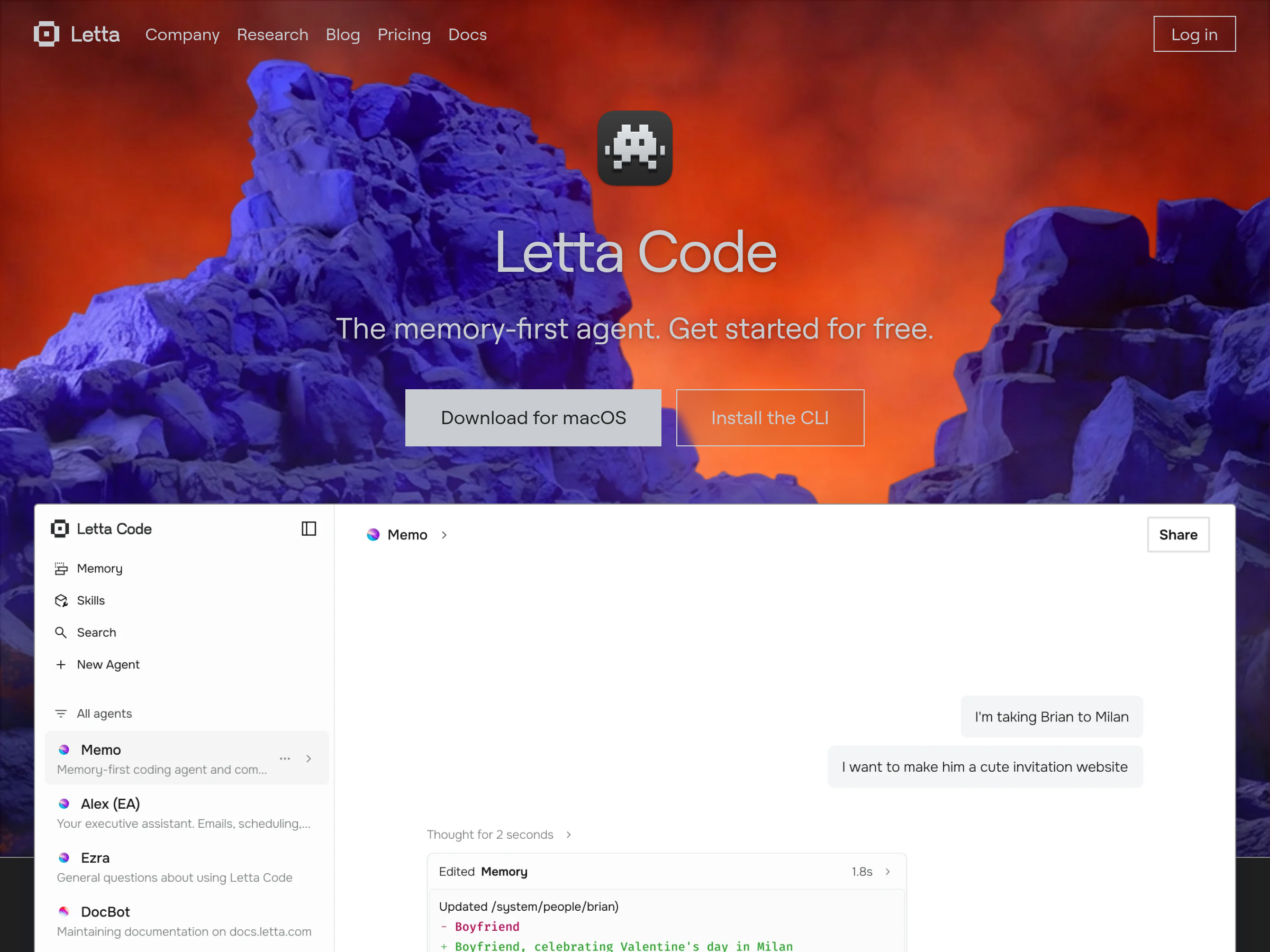 Screenshot of Letta website