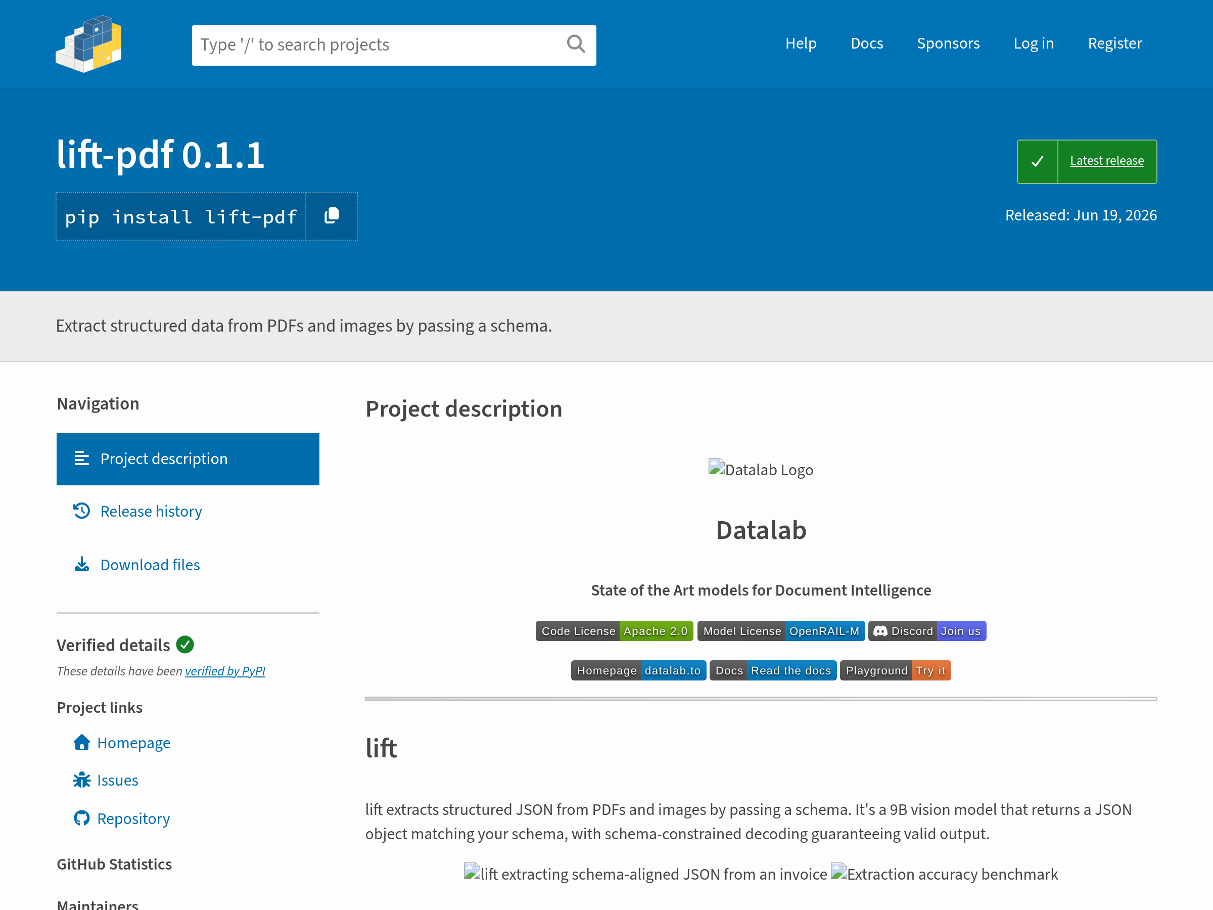 Screenshot of lift-pdf website
