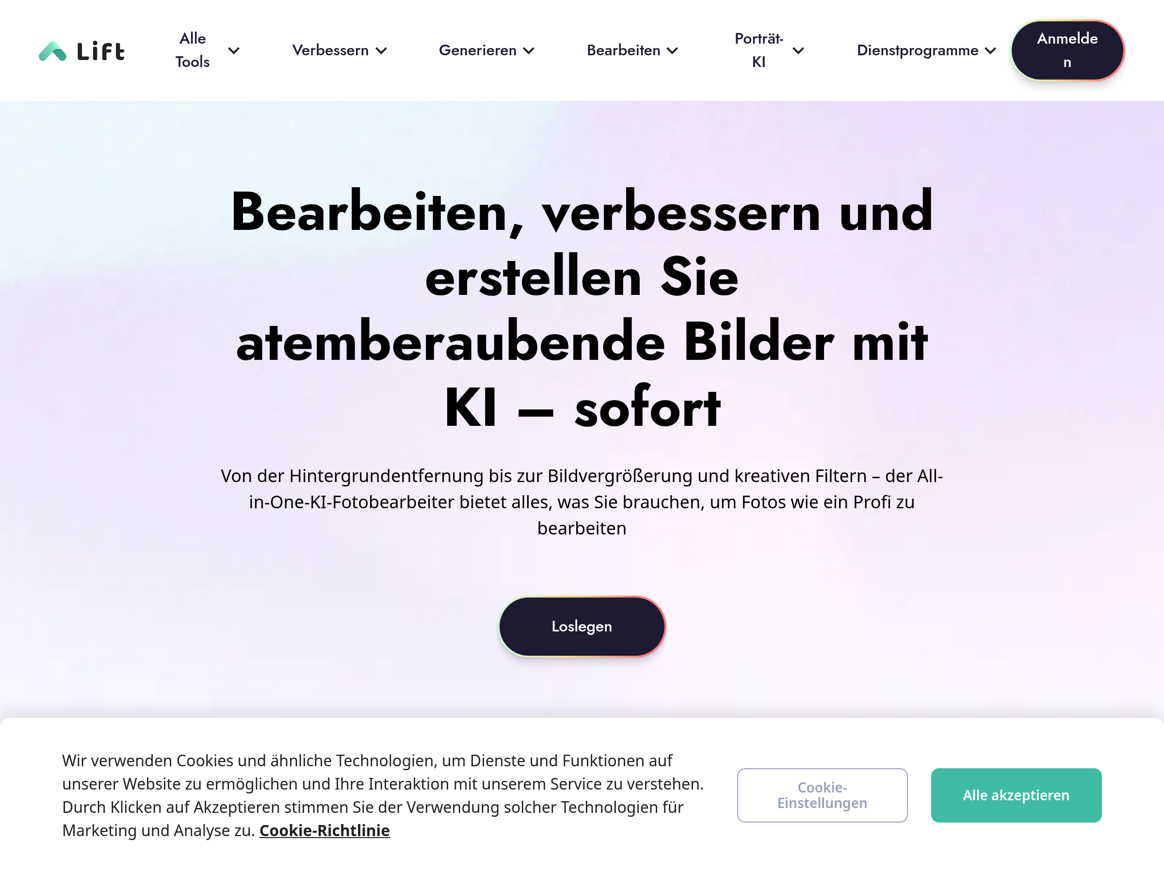 Screenshot of lift website